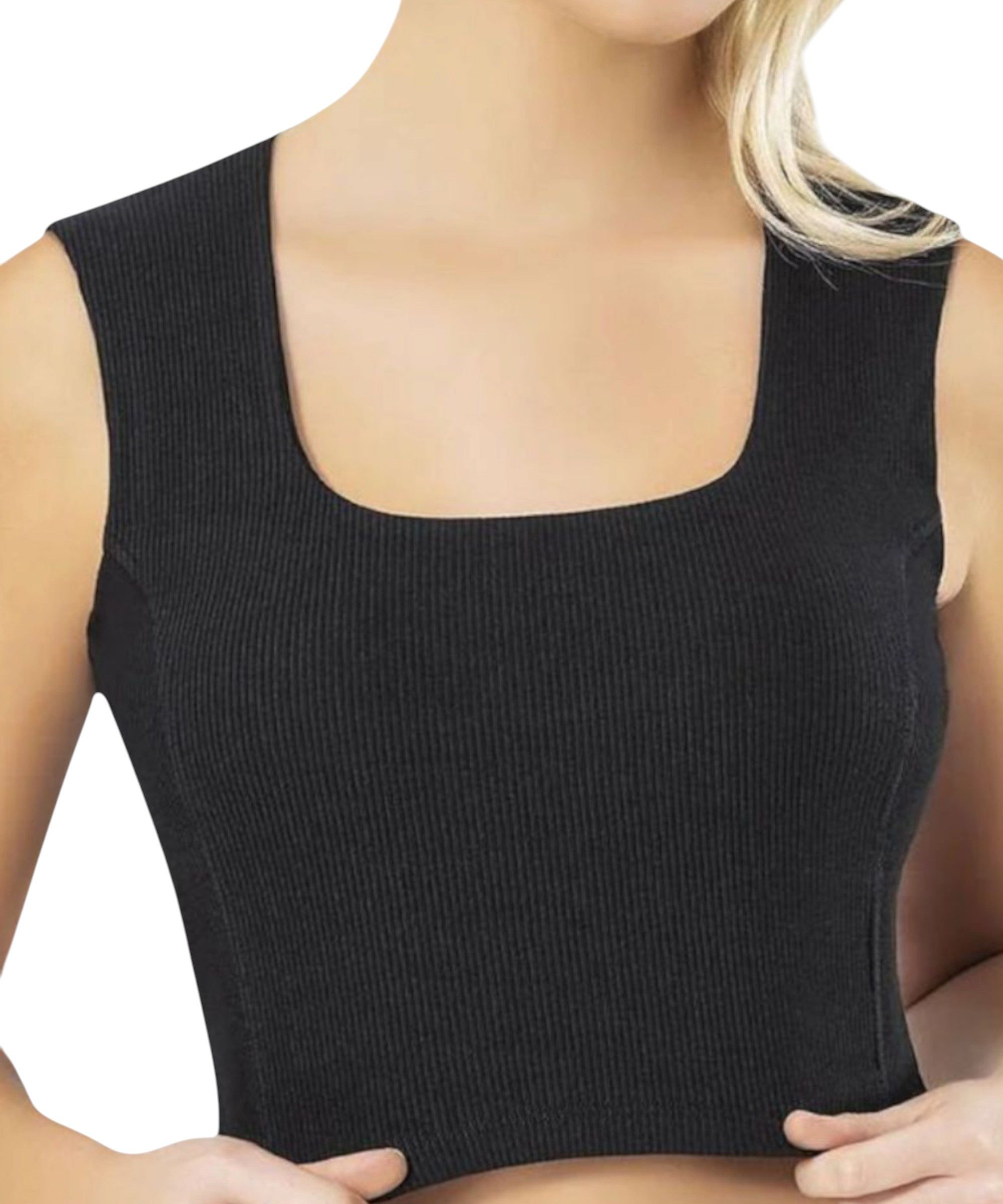 fashionshowcase Crop-Top Damen Ripp-Top aus Baumwolle mit Karree-Ausschnitt, figurbetont Karree-Ausschnitt, breite Träger, kurz geschnitten