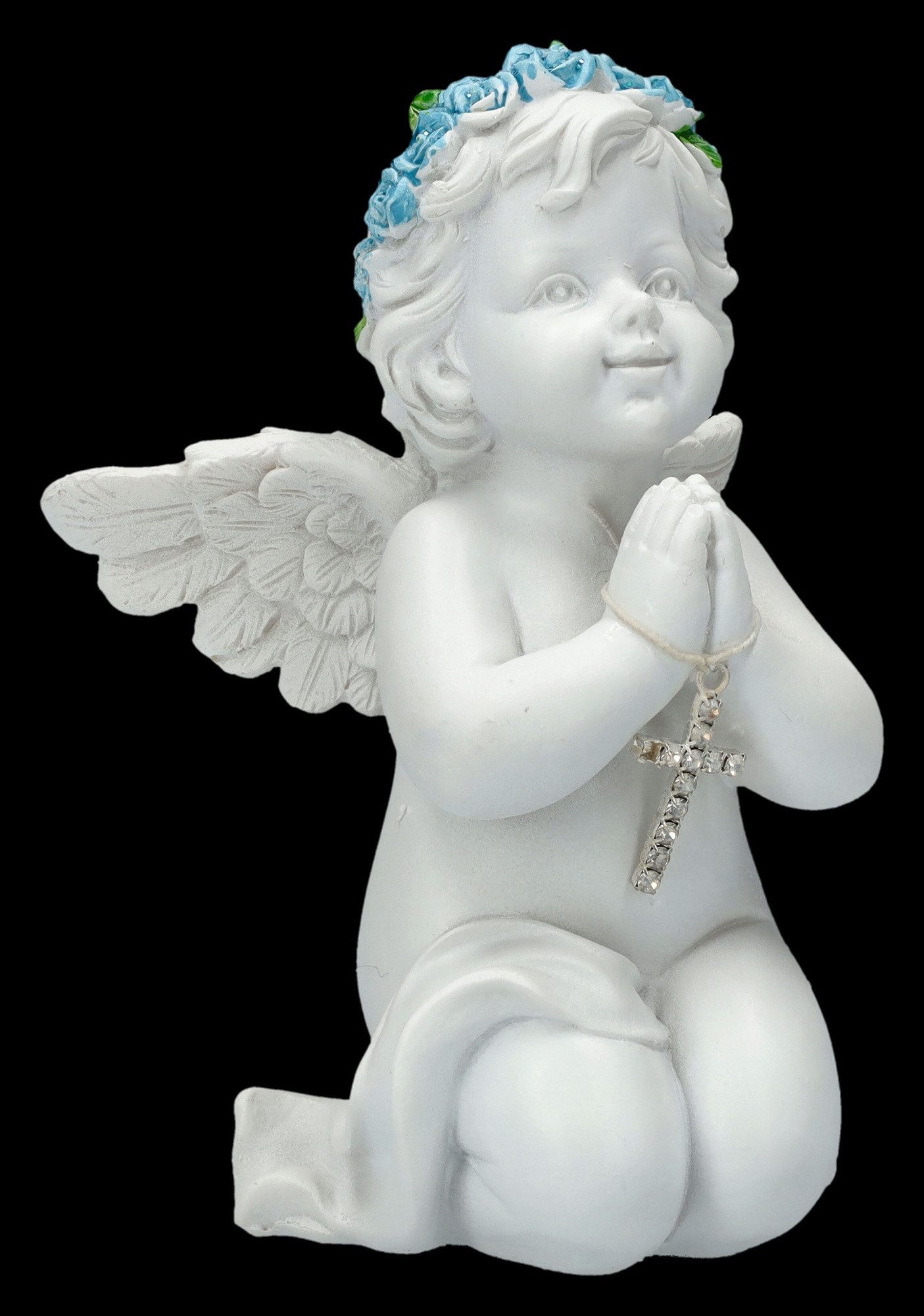 Figuren Shop GmbH Fantasy-Figur Engel Figur – Kreuz Statue Putte Andenken Dekofigur 12 cm Dekoration