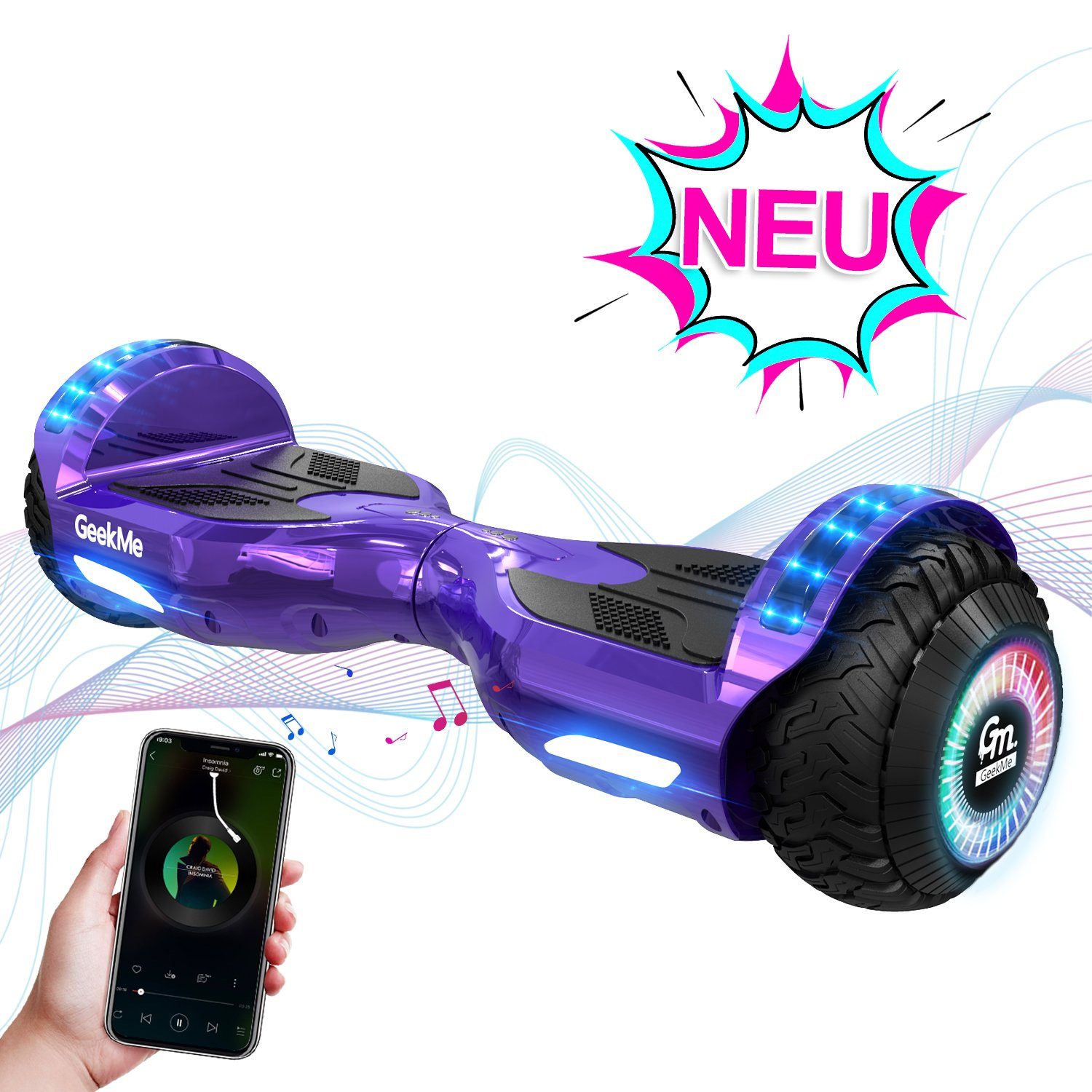 GeekMe Balance Scooter 6,5 Zoll Dualmotorräder, Hoverboard mit LED-Licht, Smart Bluetooth