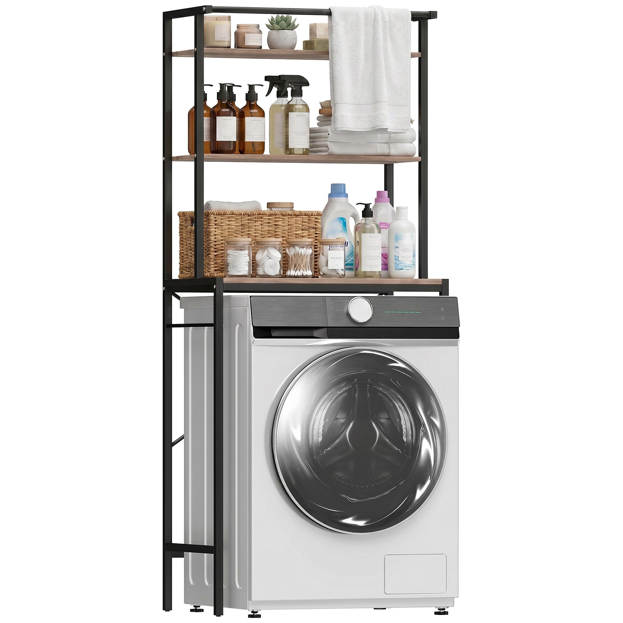 HOMCOM Waschmaschinenumbauschrank Badezimmerregal mit Trockenstange (Set, 1-St., 1er Set) Für Waschmaschine