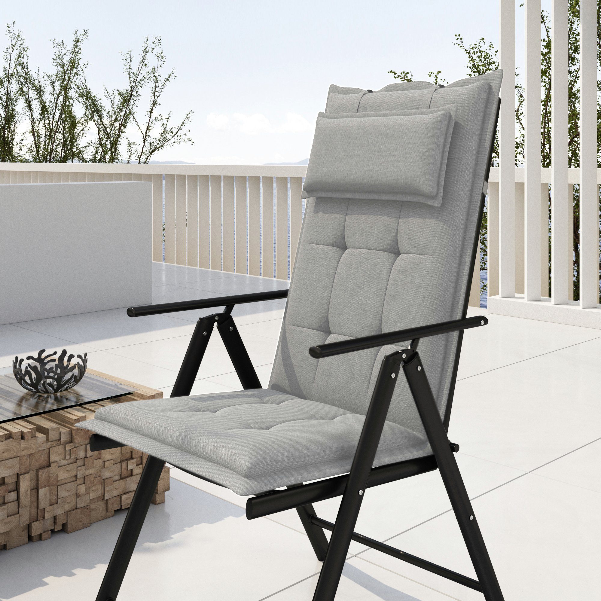 sunnypillow Hochlehnerauflage Gartenstuhlauflagen mit abnehmbarem Kopfpolst günstig online kaufen