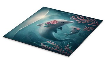 Posterlounge Alu-Dibond-Druck Elena Schweitzer, Mutter und Baby Delphin, Mädchenzimmer Illustration