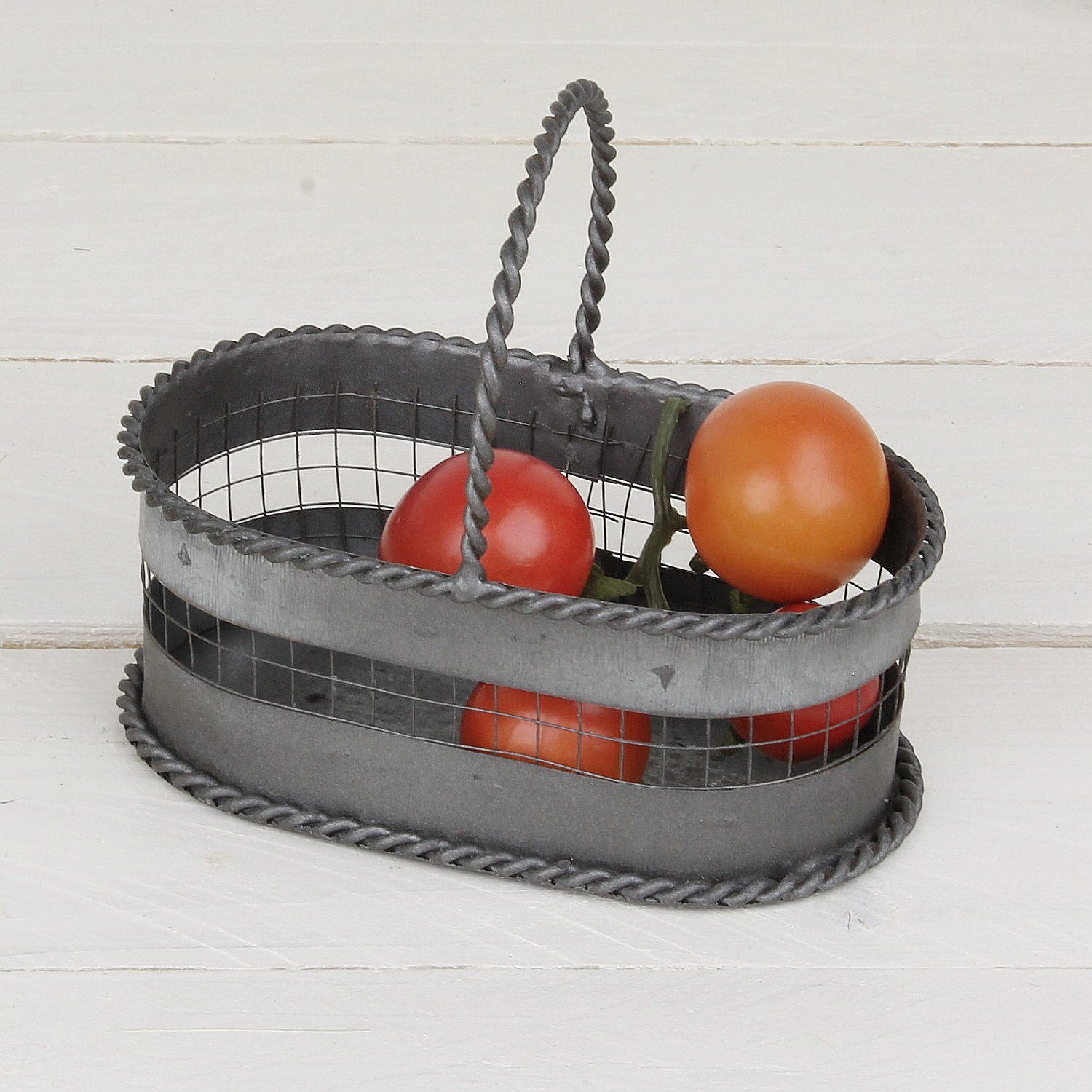 Macosa Home Dekokorb Mini Metall oval mit Griff Landhausstil Metallkorb Körbchen, Aufbewahrungskorb Dekoration Geschenk-Körbchen Dekokorb