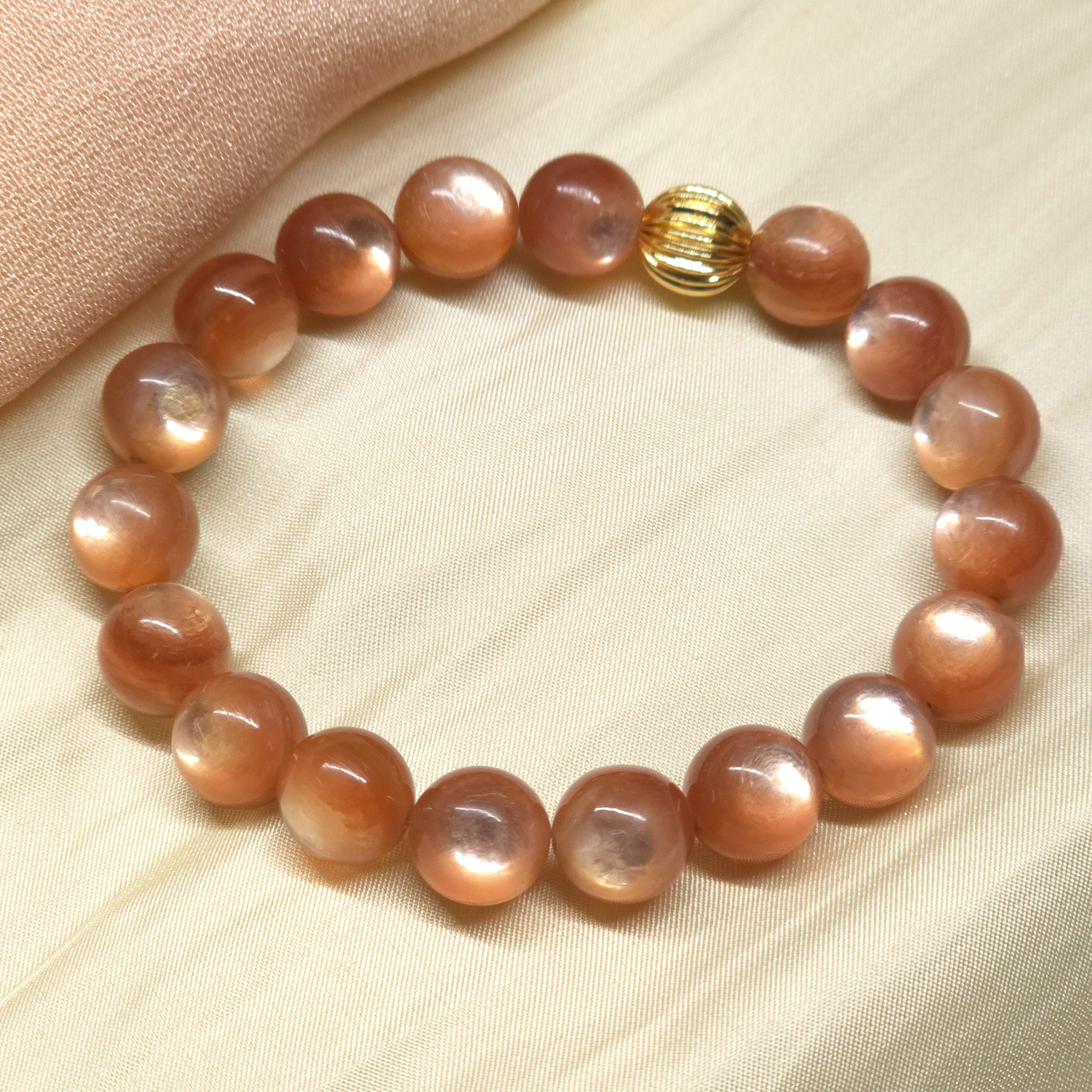 GOLDEN Armband Rosa Lepidolith Armband mit starkem Katzenauge-Effekt 9–10 mm