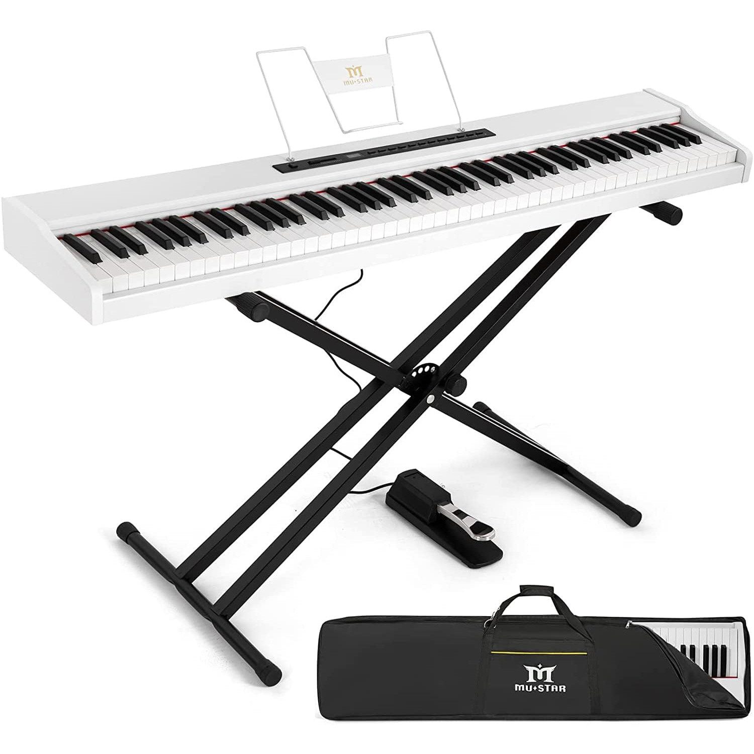MUSTAR Digitalpiano Tragbares E-Piano 88 Tasten Sustain Pedal Keyboardständer, Bluetooth (1-St), USB/MIDI, 2x24W Lautsprecher, LCD-Bildschirm
