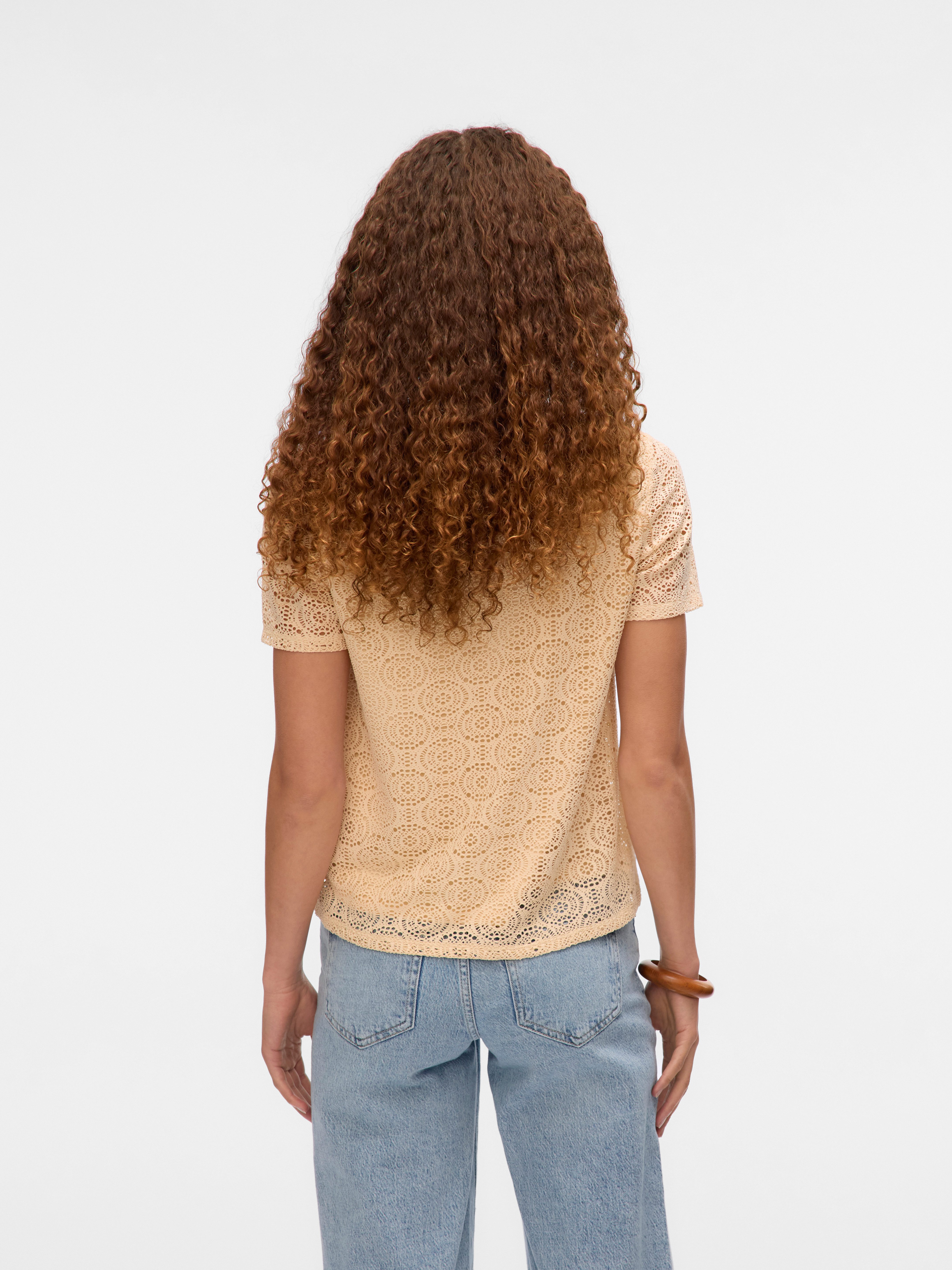 Vero Moda V-Shirt VMMAYA SS V NECK TOP JRS Materialmix, regular fit, Spitze