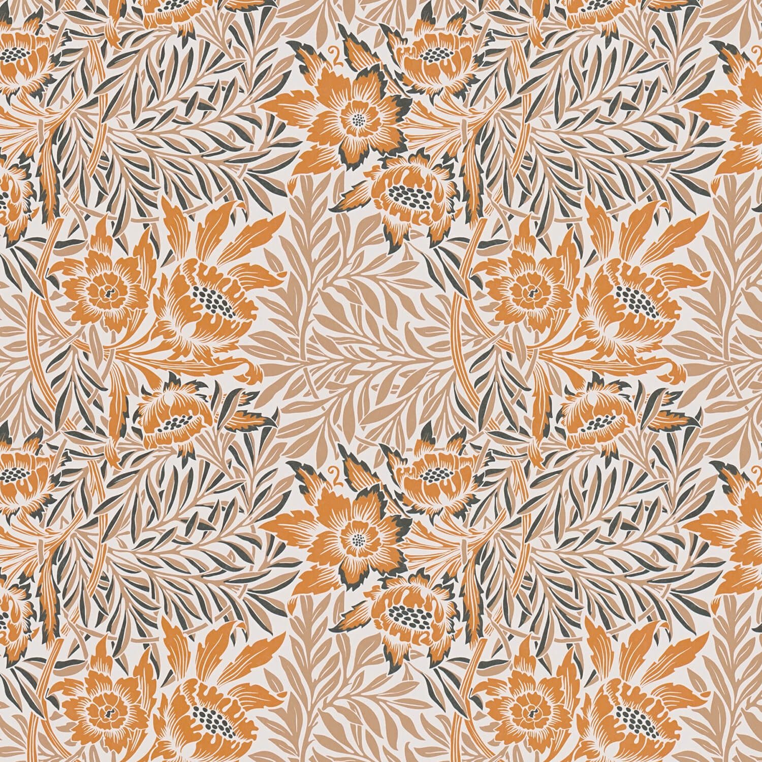 Profhome Vliestapete 390582-GU Blumen Tapete Floral matt orange schwarz beige-braun, glatt, (1 Rolle, 5,33 qm), Vliestapete, orange