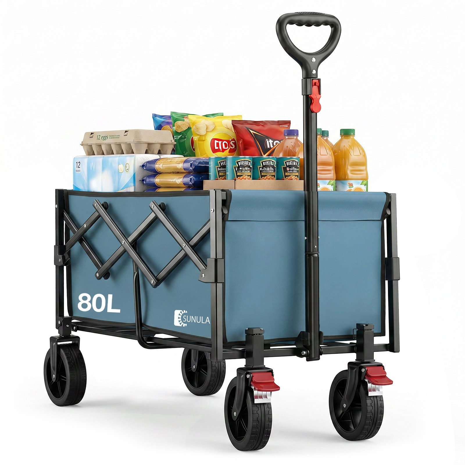 SUNULA Bollerwagen Bollerwagen Faltbar Gartenwagen Klein Faltbarer Klappbarer Handwagen, Halbiertem Eigengewicht, 80L 100KG Bollerwagen Geländegängig