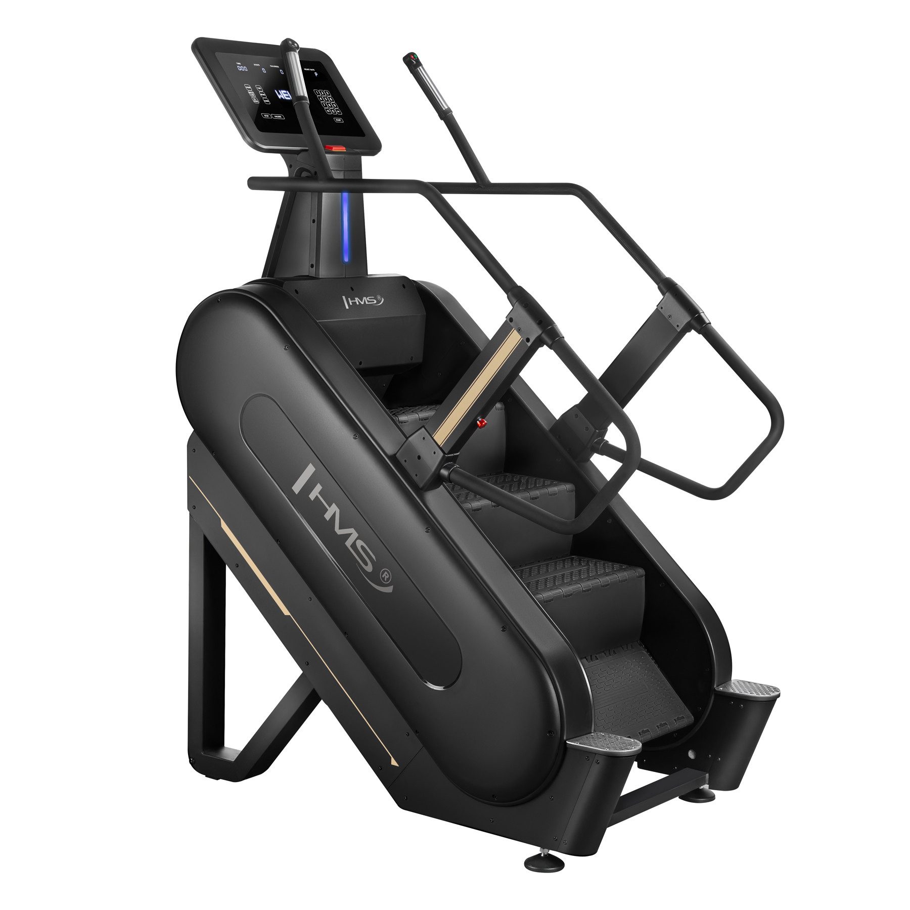 HMS Stepper Treppensteiger Cardiotrainer Ausdauertrainer (Spar-Set, 1-tlg., 164x85x205 cm robust), Bluetooth, LED-Konsole, 20 Widerstandsstufen, leise