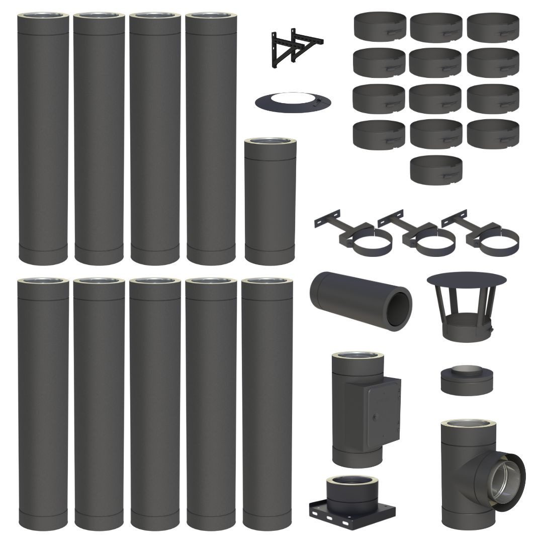 Jeremias Schornstein 10 m EdelstahlSchornstein Ø130mm Komplettset DW DW-Black Wandmontage, Ø 130 mm