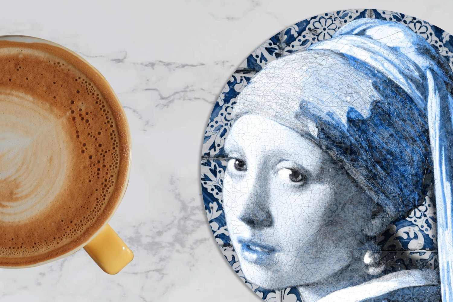 Mädchen - Tasse, MuchoWow Gläser, Delfter Becher Johannes Korkuntersetzer, mit Glasuntersetzer für Getränkeuntersetzer, Zubehör Blau, 6-tlg., - Vermeer Perlenohrring Tassenuntersetzer,