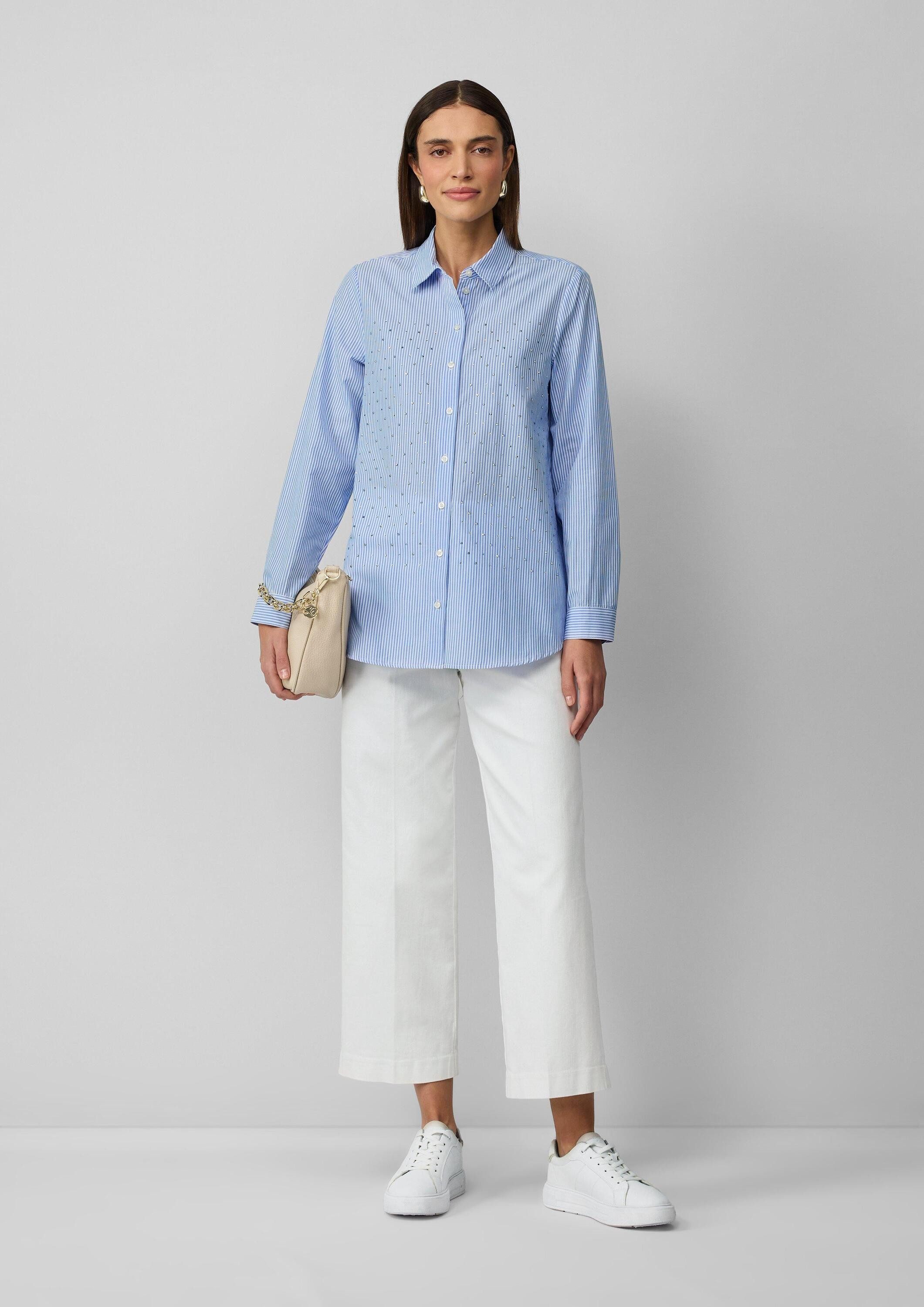 s.Oliver Langarmbluse Bluse Gestreifte Hemdbluse mit Strasssteinen