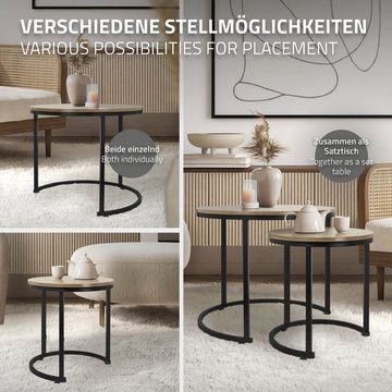 ML-DESIGN Couchtisch Beistelltisch Set in 2 Größen rund MDF Platte mit Metallrahmen, Couchtisch Set Ø 60x52 / 40x44 cm Sonoma-Eiche Schwarz MDF Wohnzimmer