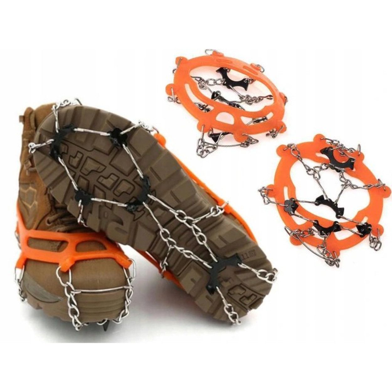 Hard-er Spikes Schuhspikes Orange 36–40 mit 8 Edelstahlspikes und Aufbewahrungsbeutel, 6 Spikes vorne und 2 hinten für besseren Halt beim Gehen