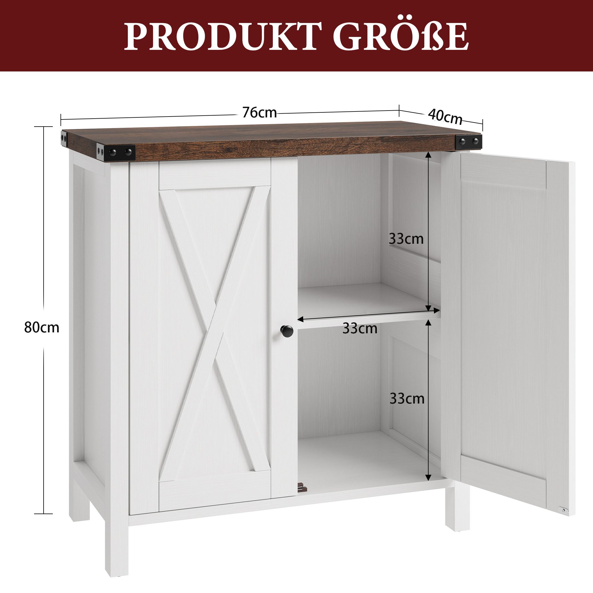 GarveeMore Buffet Sideboard mit 2 Türen Küchenschrank Aufbewahrungsschrank 76X40X80cm Sideboard Weiß Küchenschrank mit 2 Türen