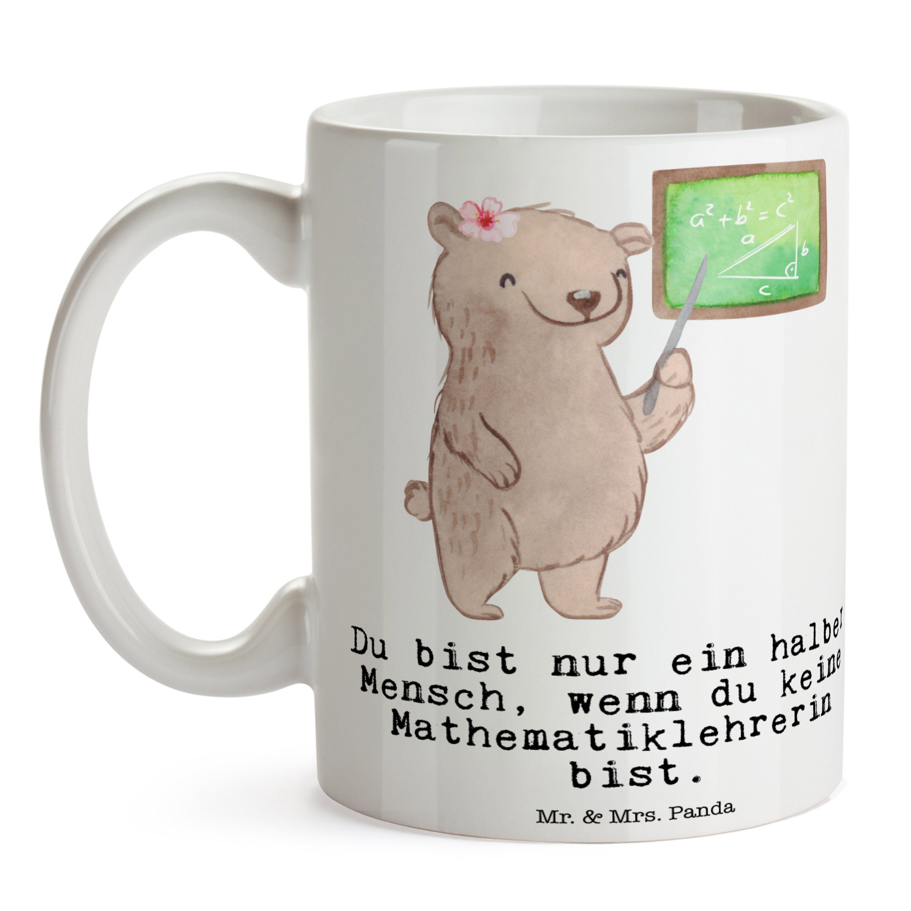 Geschenk, Mr. Weiß - Mathematiklehrerin Herz - & Arbeitsko, Keramik Kaffeetasse, mit Mrs. Panda Tasse