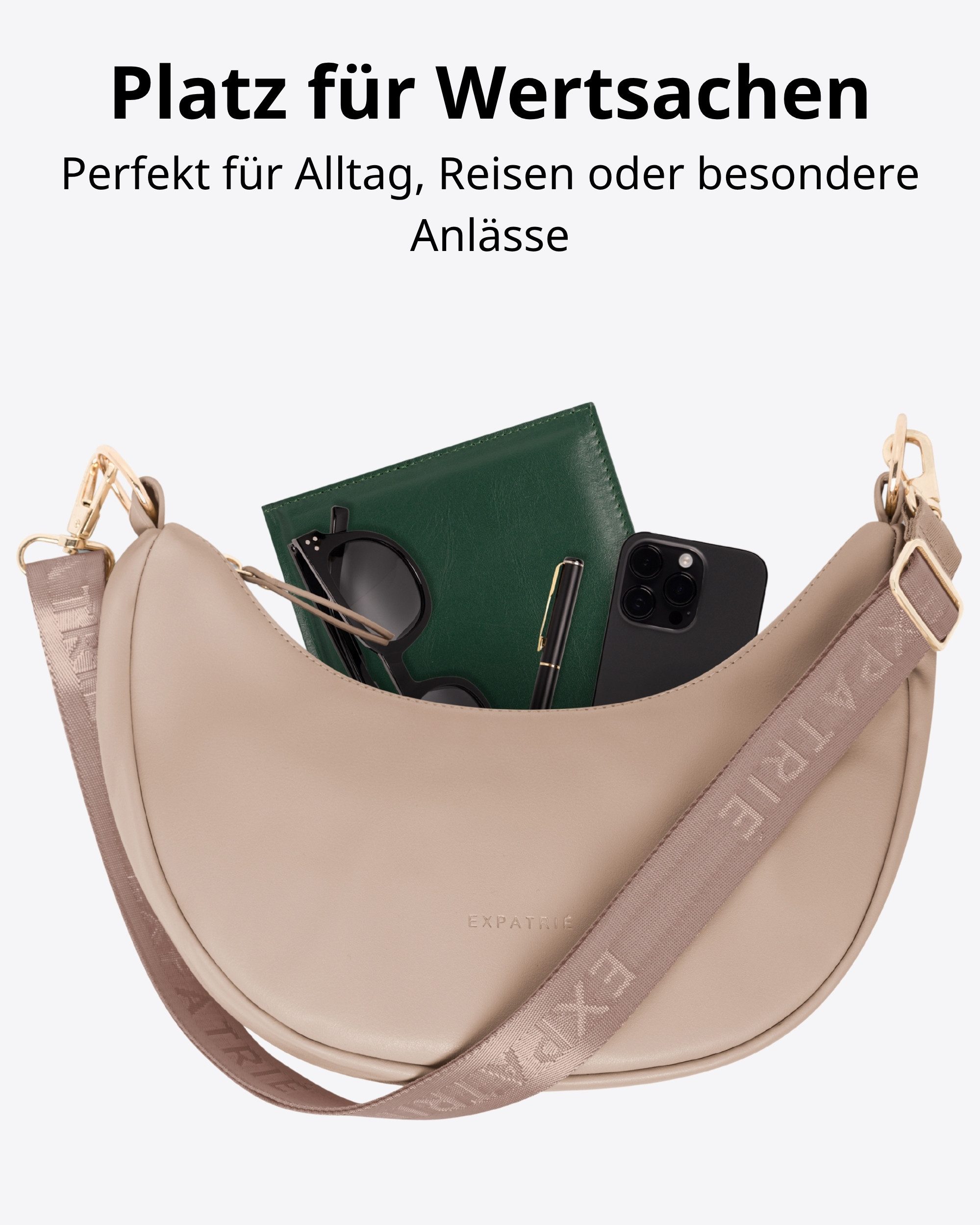 Expatrié Umhängetasche Lea Small Half Moon Bag Schultertasche, Elegante Crossbody Bag in Halbmond Form, Wasserabweisend – Bild 4 von 5