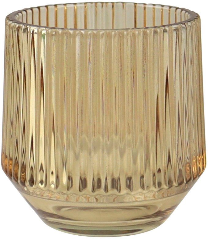 AM Design Windlicht mit Rillen St), Ø cm 9,5 Glas, 4 ca. (Set, aus Teelichthalter