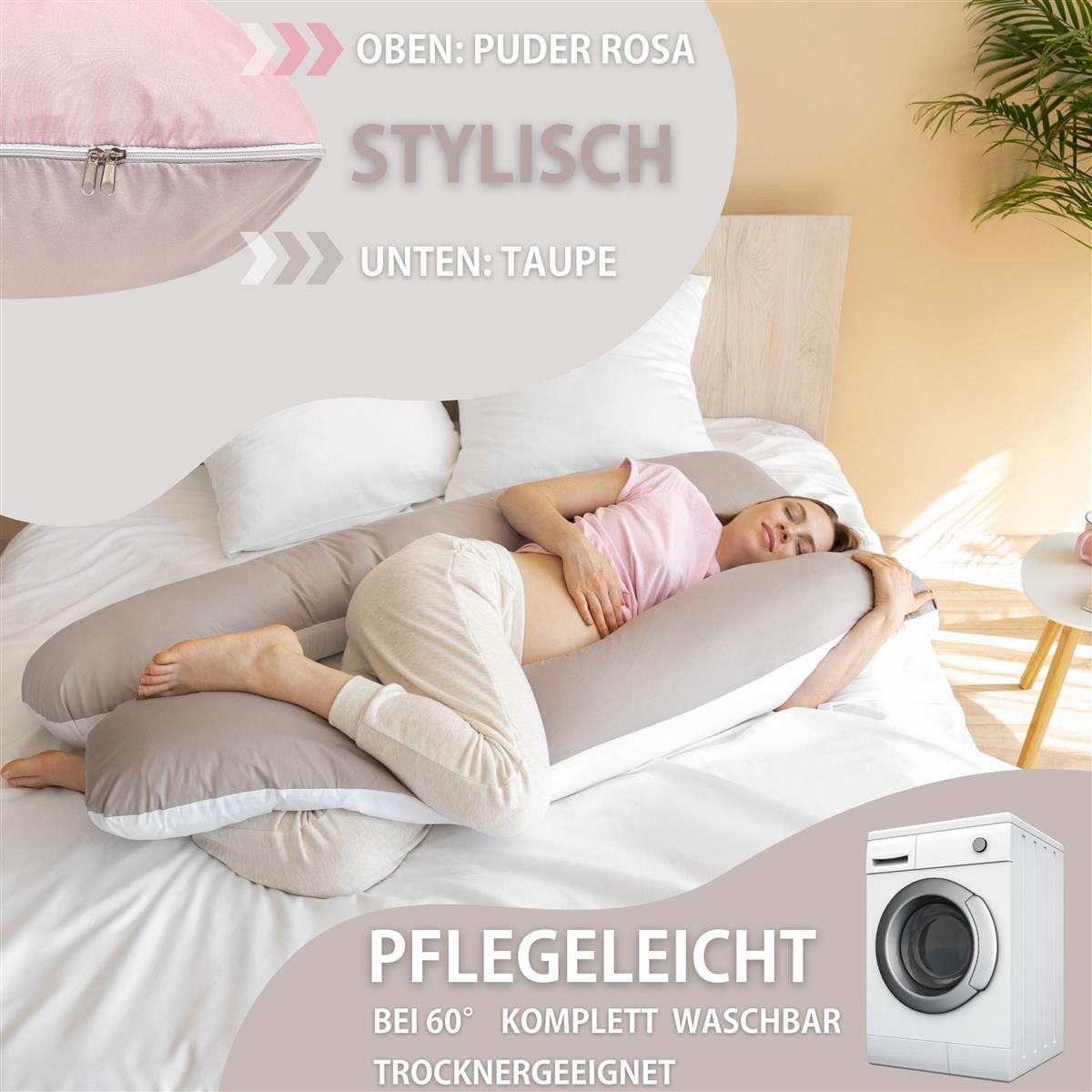 SEI Design Seitenschläferkissen Seitenschläferkissen mit Bezug Stillkissen XXL Lesekissen waschbar, Schwangerschaftskissen mit Bezug, 1-tlg., Schwangerschaftskissen mit Bezug, Mikrofaser mit 2 Reißverschlüssen