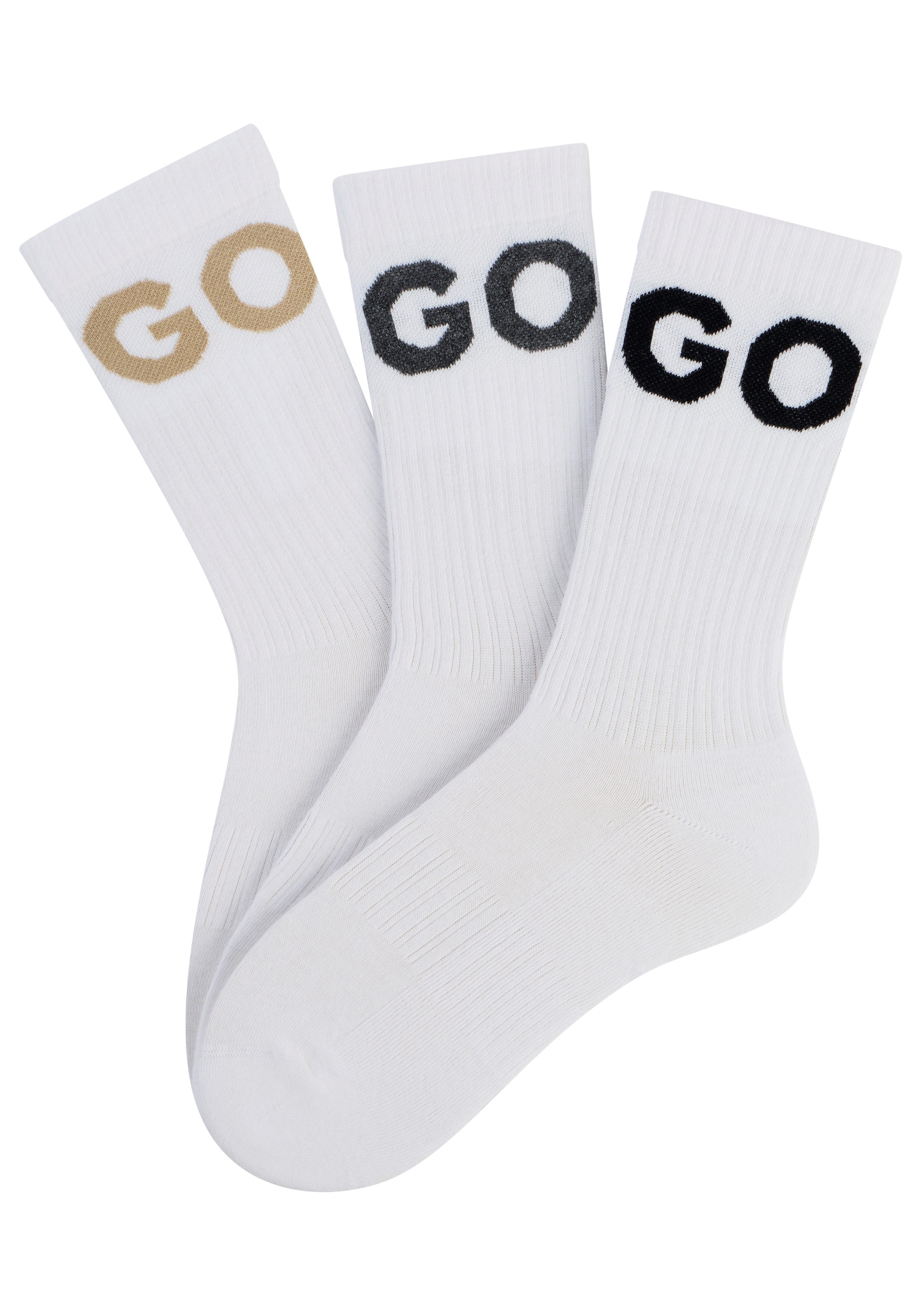 HUGO Freizeitsocken 3P QS ICONIC CC 1 (Packung, 3-Paar, 3er) mit HUGO Logostickerei in Kontrastfarbe