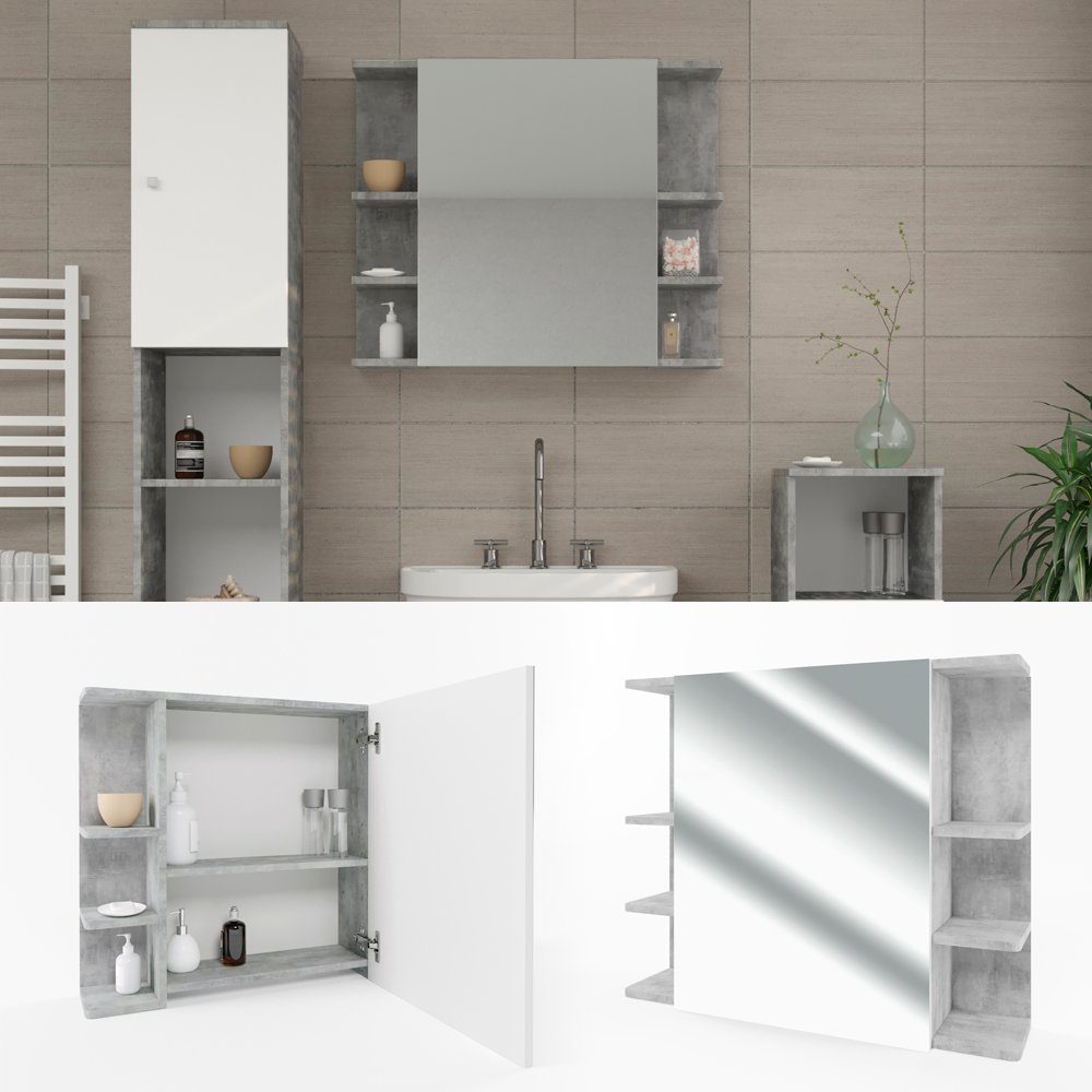 Vicco Badezimmerspiegelschrank Fynn, Beton/Weiß, 80 x günstig online kaufen