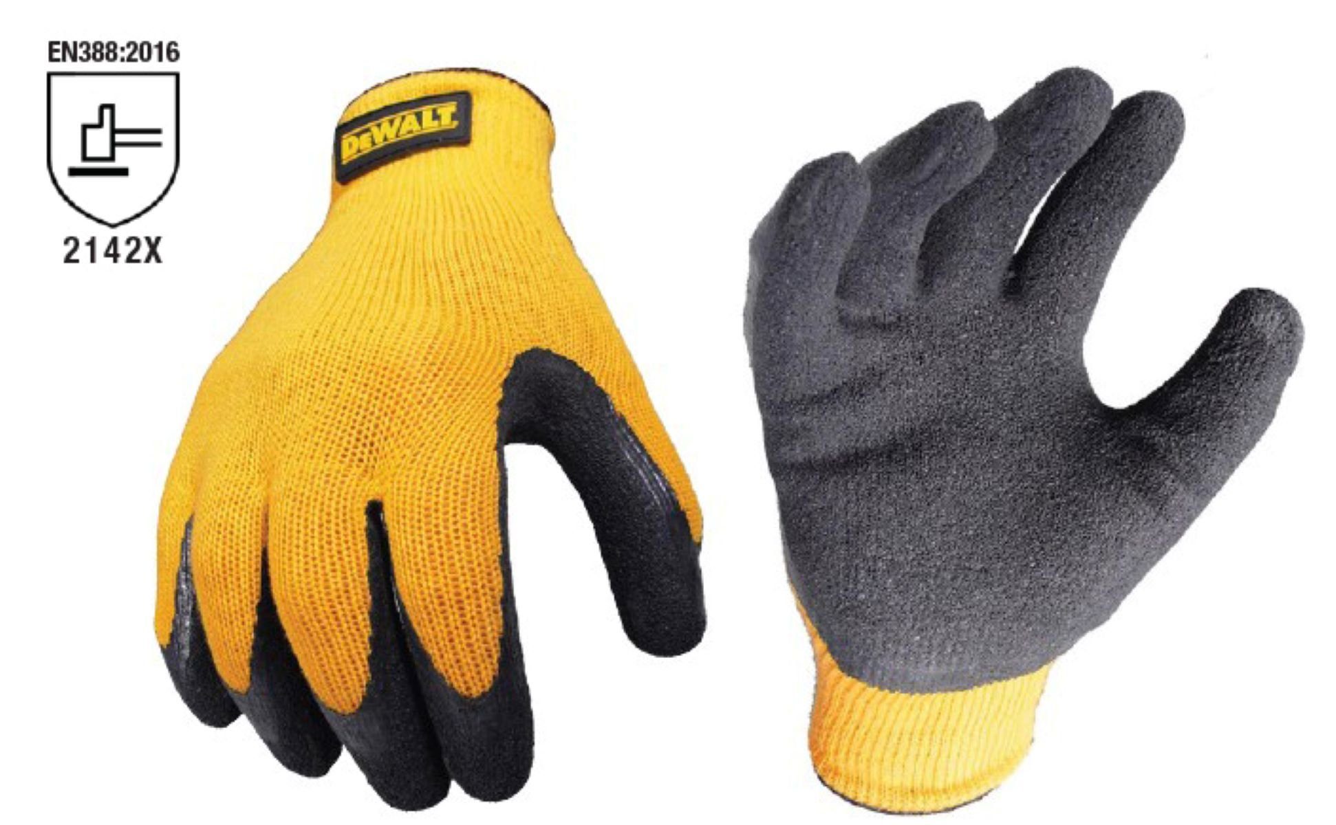 DeWalt Montage-Handschuhe DPG70LEU Arbeitshandschuh strukturierte Latex-Beschichtung L (Nr. 10) Schutzhandschuhe, Arbeitshandschuh, Gartenhandschuh, Arbeitsschutz