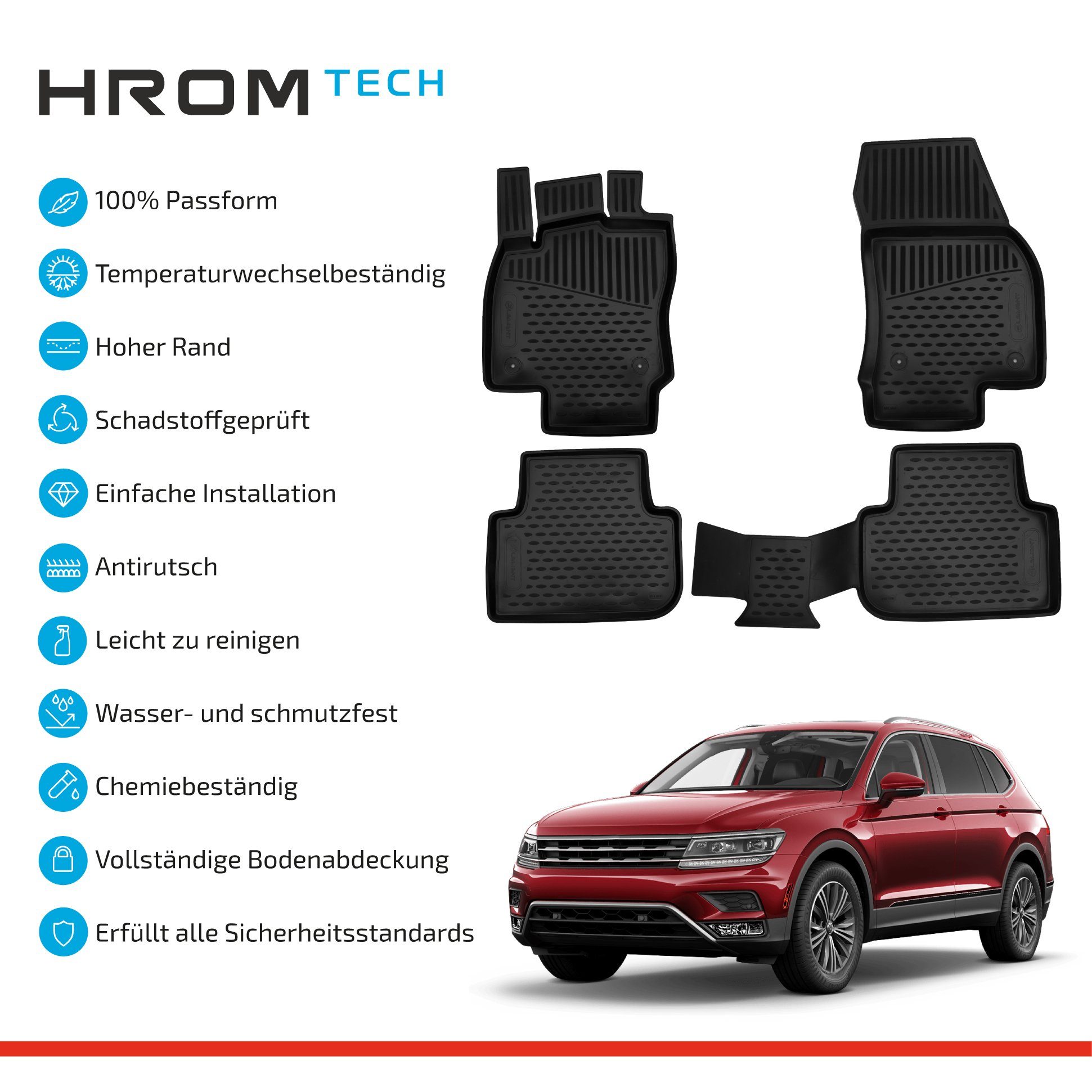 ELMASLINE Passform-Fußmatten 3D Gummimatten & Kofferraumwanne für VW ID.4  (5 St), für VW ID.4, (Standard Ladeboden) Zubehör - Extra hoher Rand