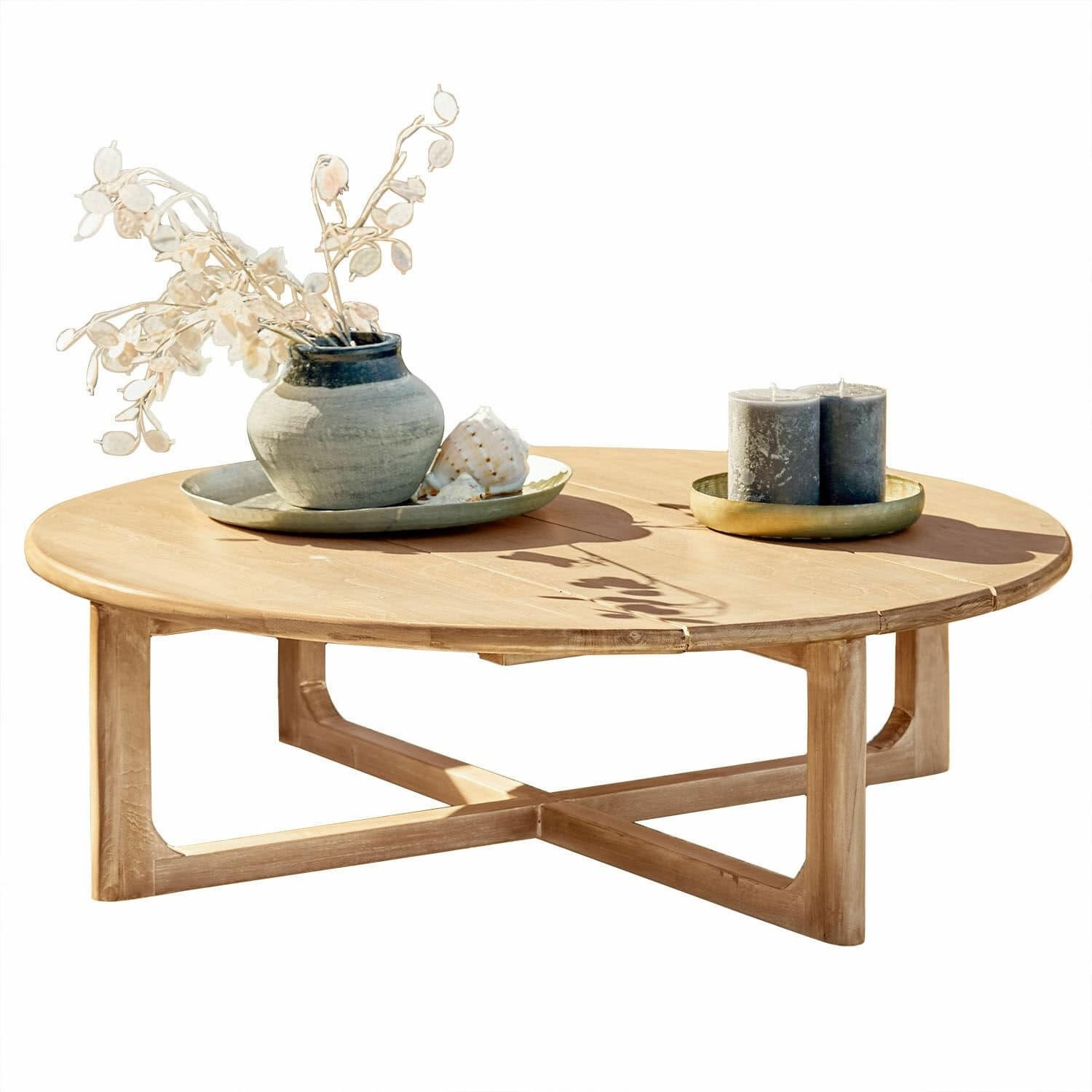 Mirabeau Gartentisch charaktervoller Couchtisch Tewksbury aus Teakholz mit Antikgrau-Finish (wetterfest, gekalkte Optik, aus Teakholz, Lieferung ohne Dekoration), Loungetisch, Runder Tisch, Gartenmöbel, B 117cm, H 36cm, T 117cm