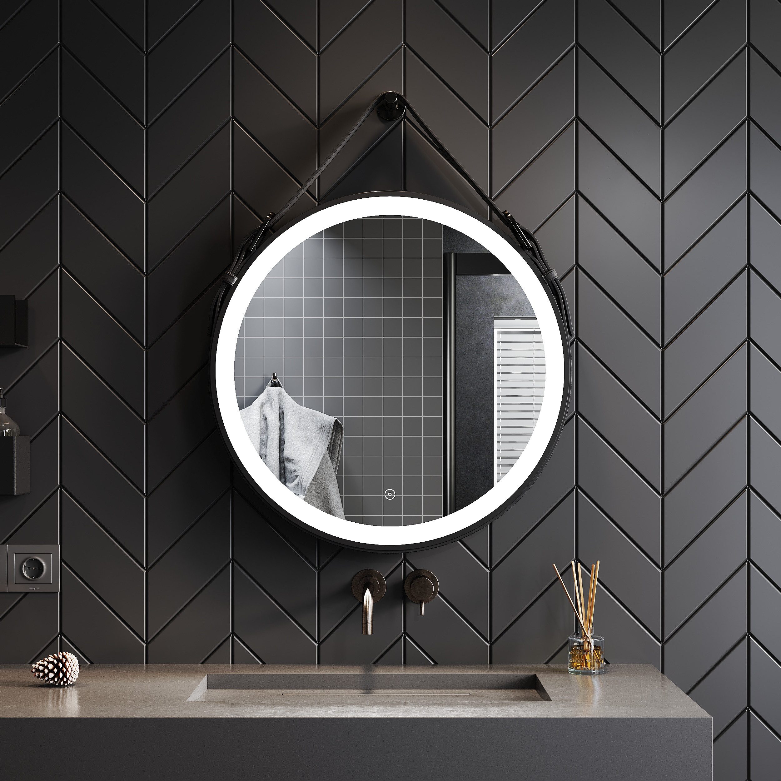 SONNI Зеркало для макияжа Badspiegel rund mit beleuchtung Ø 60 cm Schminkspeigel Touch, Wandspiegel Touchschalter Modern Badezimmerspiegel Lichtspiegel