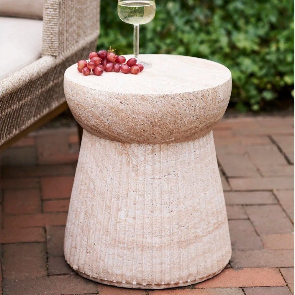 LebensWohnArt Gartentisch Design Beistelltisch FIBRA 45cm Fieberglass Outdoor Betonoptik