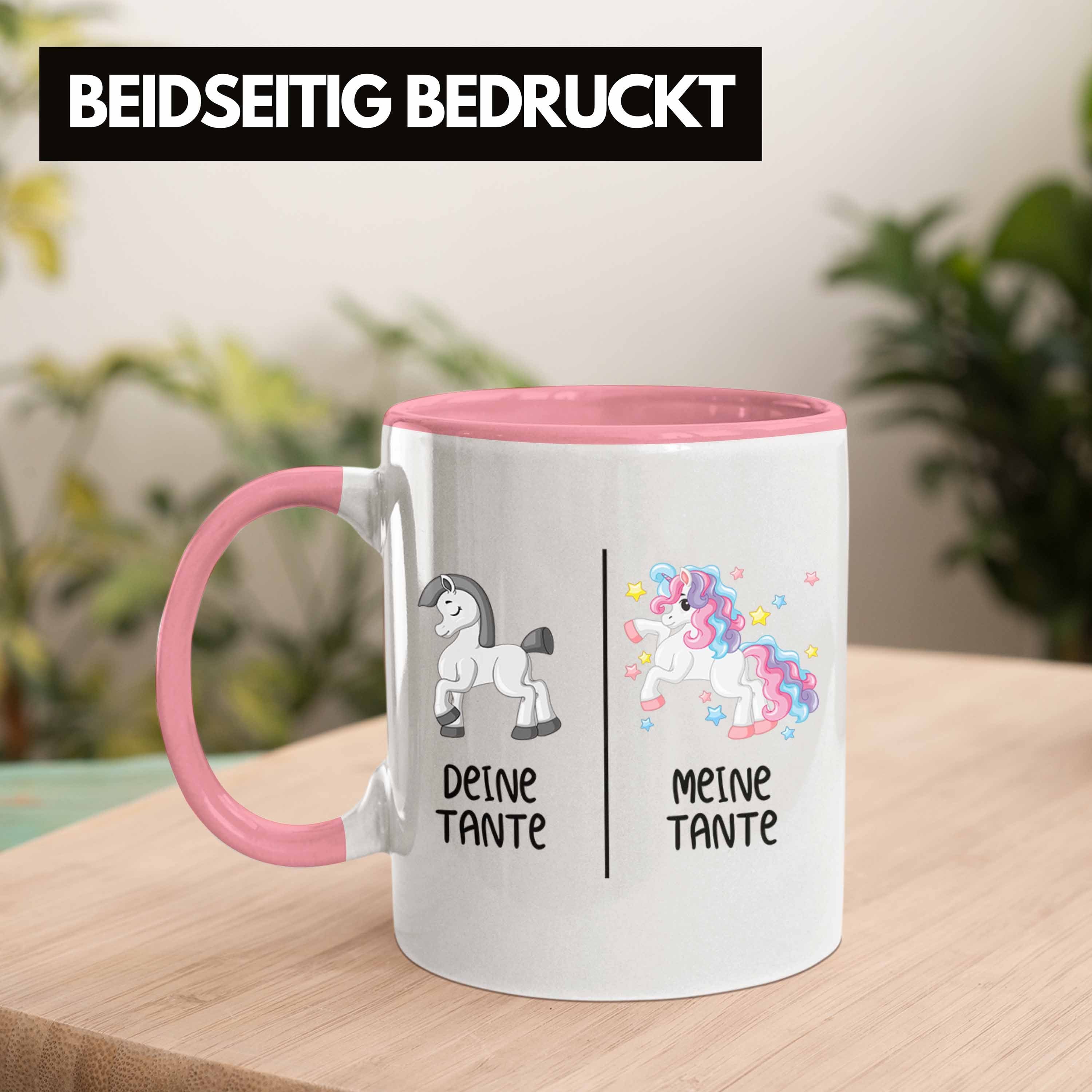 Trendation Kaffeetasse Tante mit Tasse Trendation Tante Geschenk Einhorn Beste Tante Rosa Tasse für Spruch - Coole