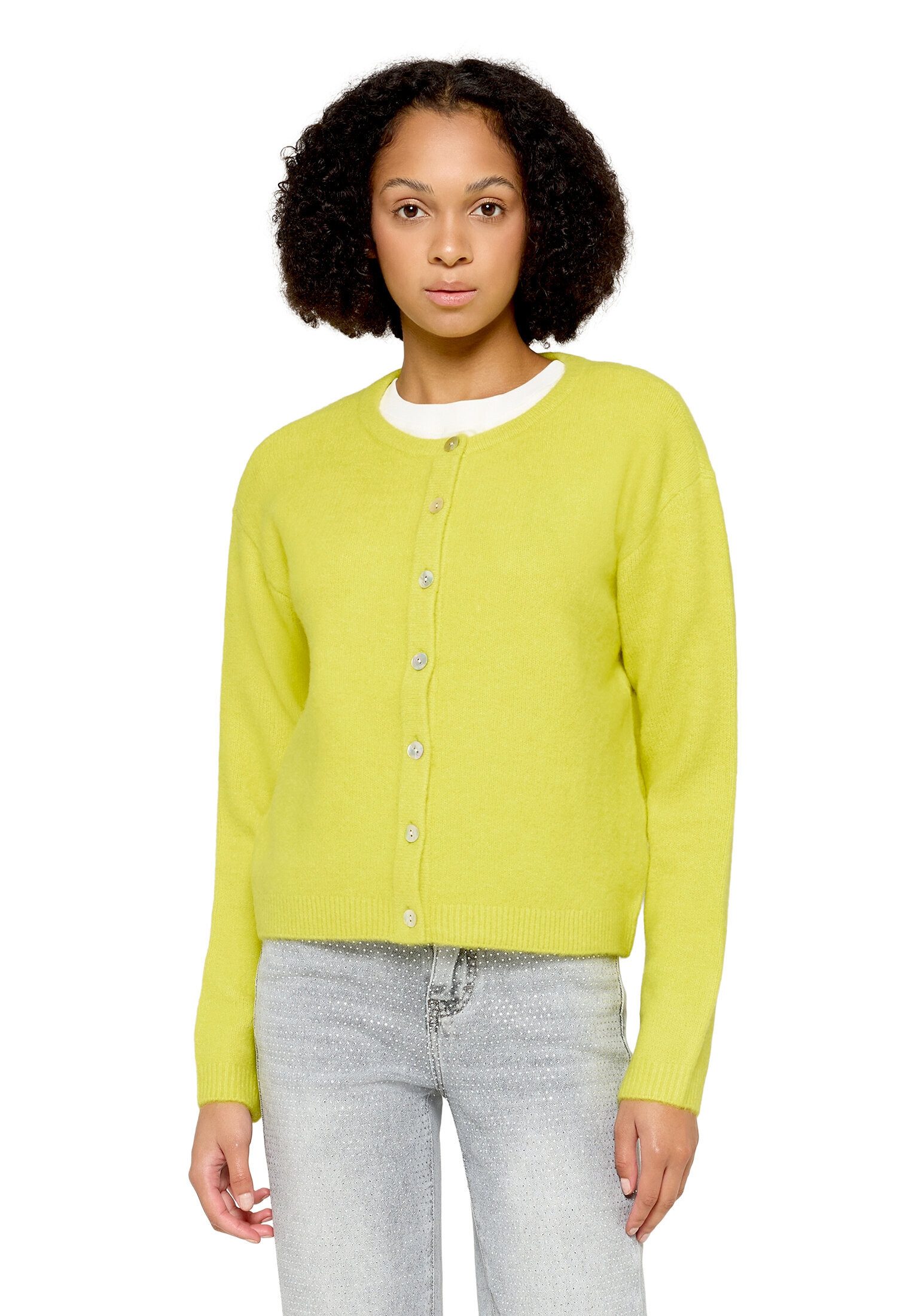 Cartoon Strickjacke Damen mit Rundhalsausschnitt (1-tlg)