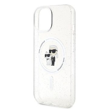 KARL LAGERFELD Handyhülle Case iPhone 15 Plus MagSafe Katze Glitter transparent 6,7 Zoll, Kantenschutz