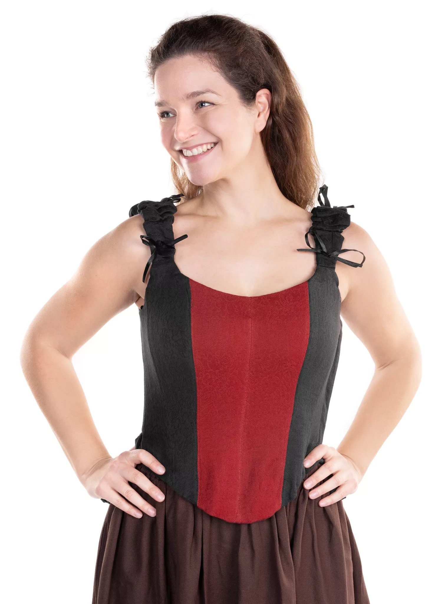 Metamorph Hexen-Kostüm Einfache Corsage mit Stäbchen schwarz-rot, Hochwertige und authentische Mittelalterkleidung zu unschlagbar günst
