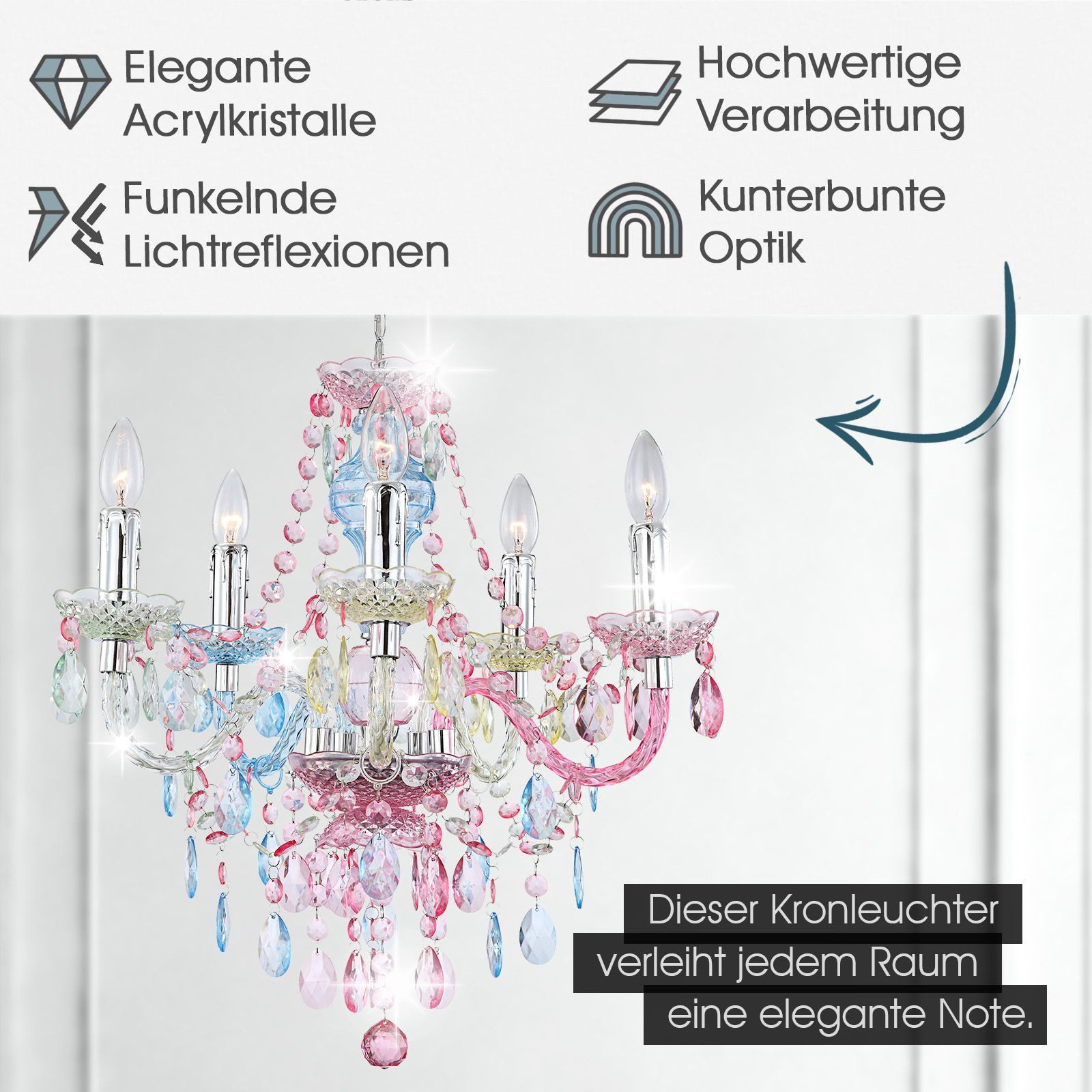 bmf-versand Kronleuchter Kronleuchter Kristall Bunt Wohnzimmer günstig online kaufen