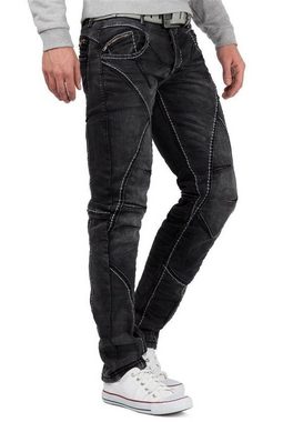 Cipo & Baxx 5-Pocket-Jeans Herren Hose BA-CD288 in Schwarz mit weißen Kontrastnähten