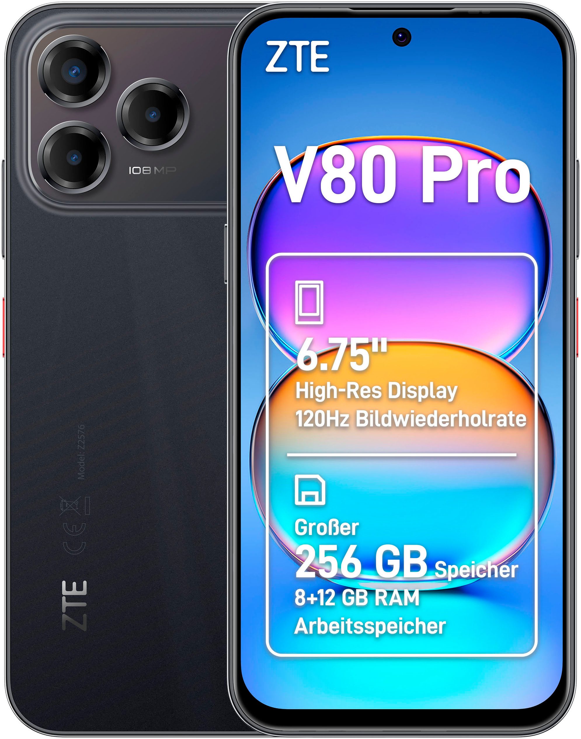 ZTE V80 Pro 8+256GB Smartphone (17,14 cm/6,75 Zoll, 256 GB Speicherplatz, 108 MP Kamera)