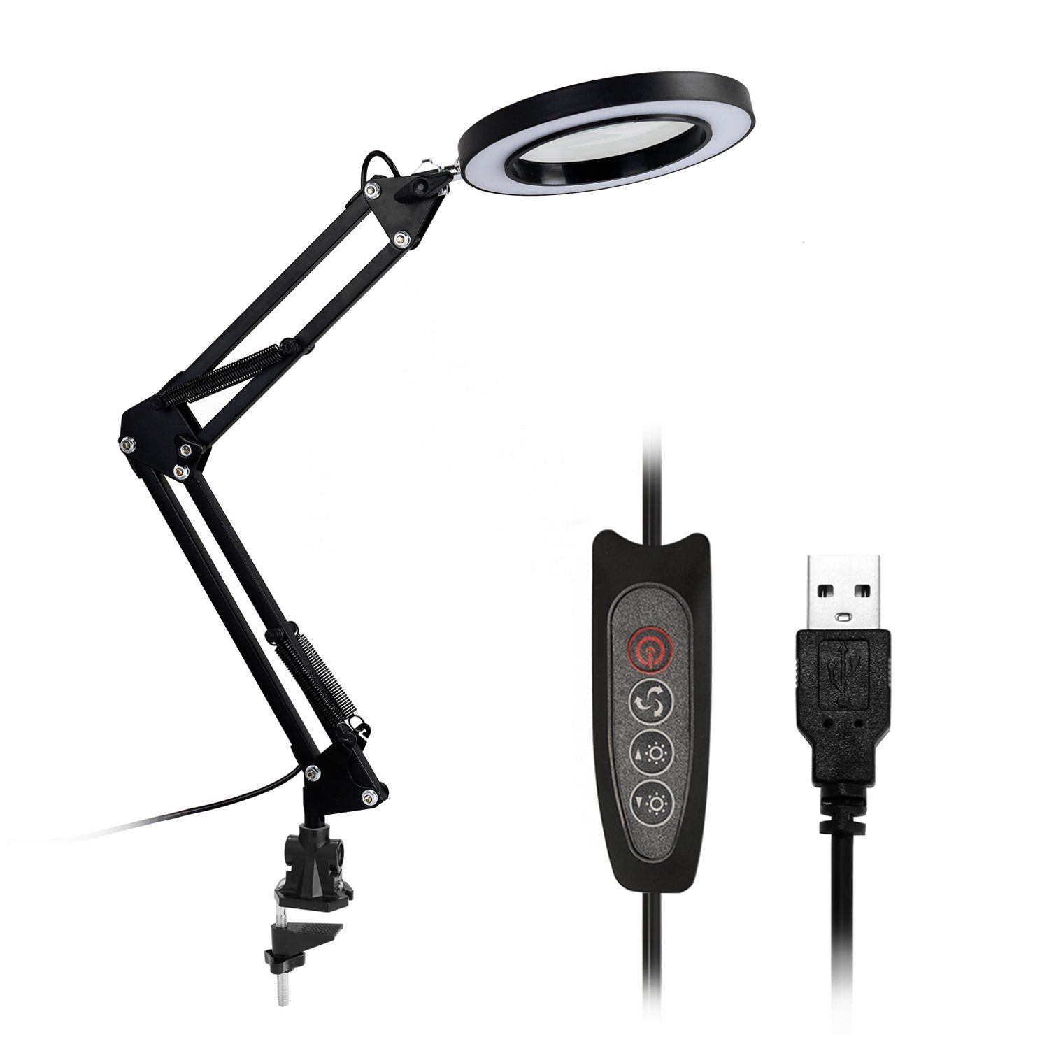 Tidyard Schreibtischlampe Lupe LED USB-Netzteil 5X Schreibtischlampe
