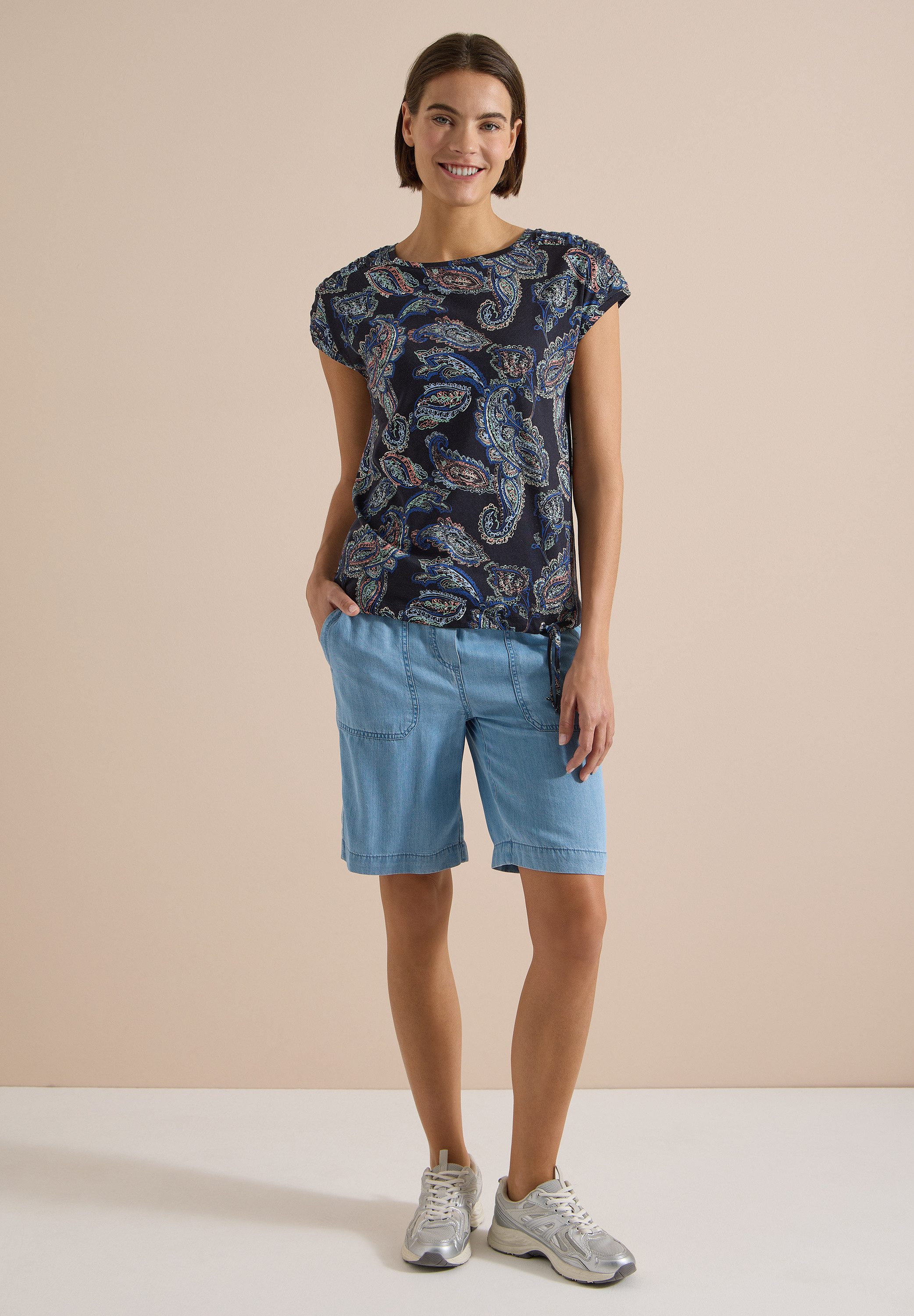 CECIL T-Shirt mit gerafften Ärmeln