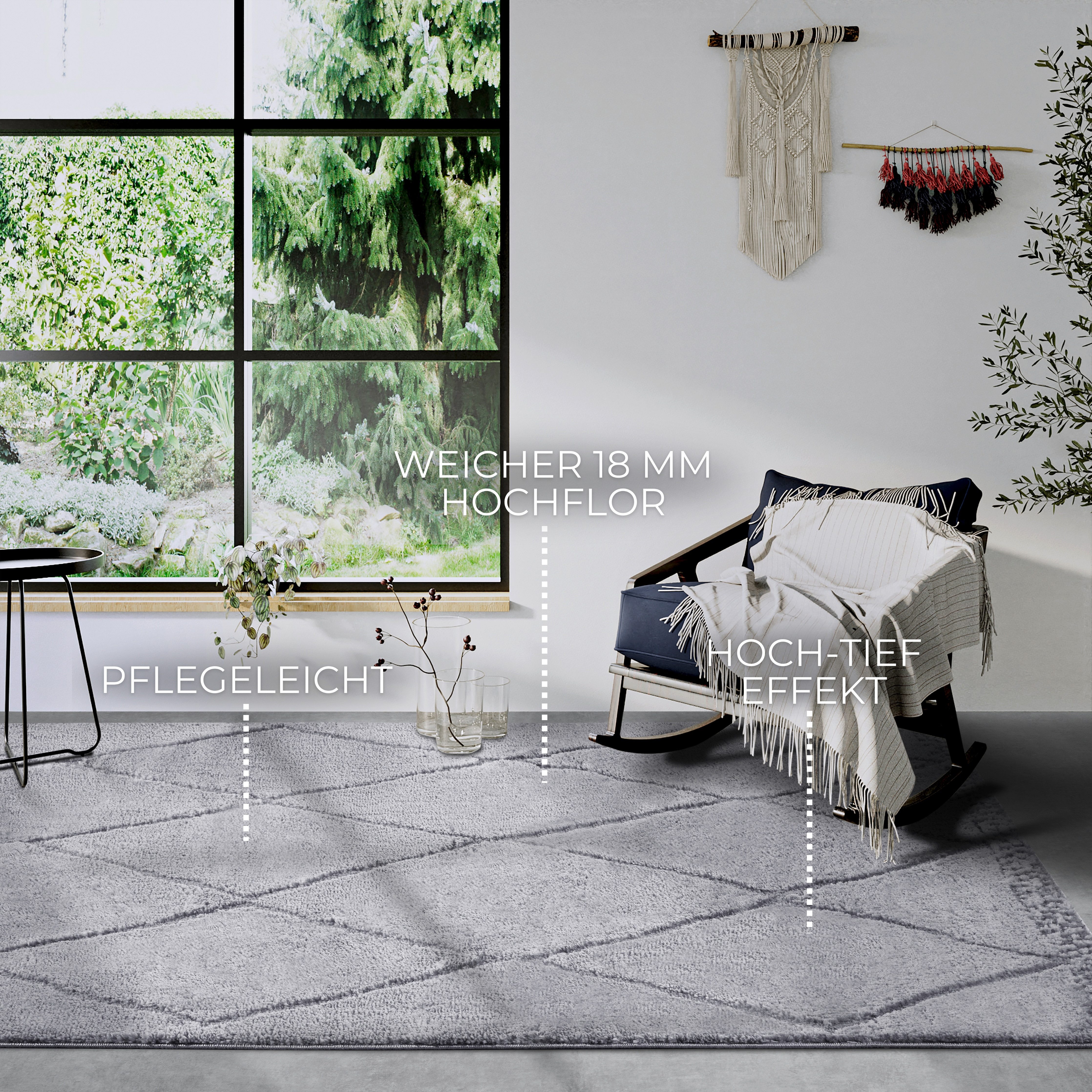 ELLE DECORATION Designteppich Perrotin, rechteckig, Höhe: 18 mm, Läufer, Shaggy, flauschig, weich, Langflor, modern, Hoch Tief Effekt