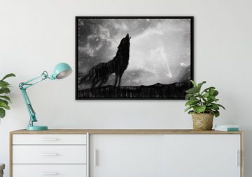 Pixxprint Leinwandbild Wolf Heulen, Wanddekoration (1 St), Leinwandbild fertig bespannt, in einem Schattenfugen-Bilderrahmen gefasst, inkl. Zackenaufhänger