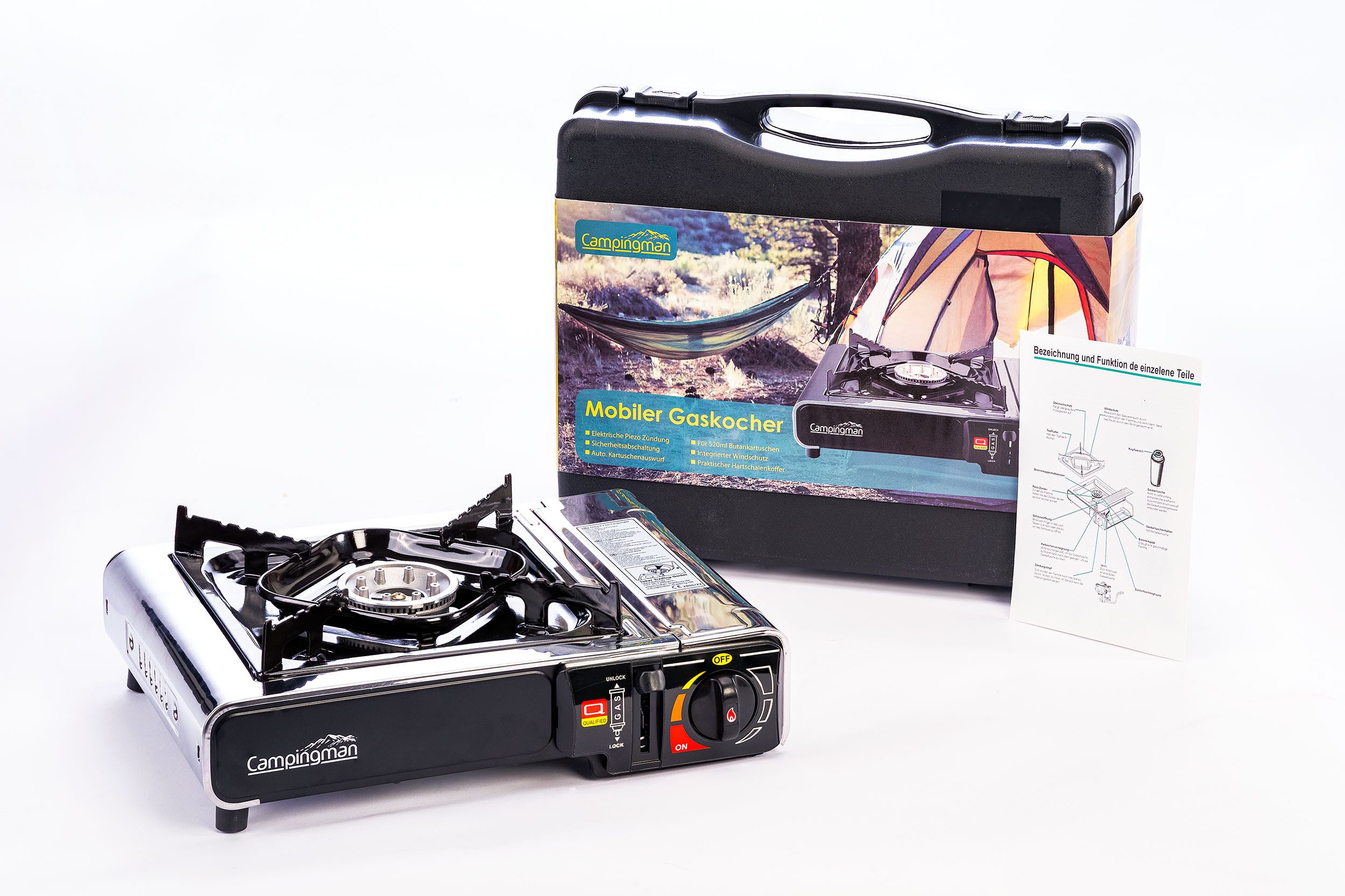 Campingman Gaskocher Gaskocher Campingman® Eco-plus, (1-St), mit praktischem Koffer