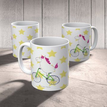 Mr. & Mrs. Panda Tasse Einhorn Radfahrer - Weiß - Geschenk, Kaffeetasse, Einhörner, Keramikt, Keramik, Brillante Bedruckung