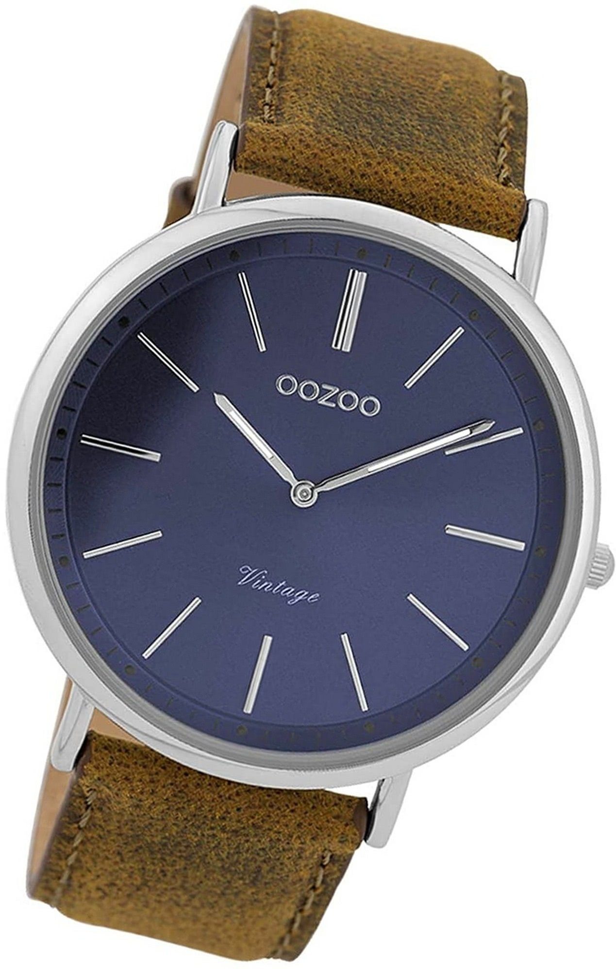 OOZOO Quarzuhr Oozoo Leder Herren Uhr C9358 Analog, Herrenuhr Lederarmband  braun, rundes Gehäuse, groß (ca. 44mm)
