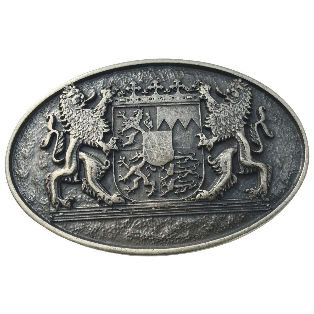 BELTINGER Gürtelschnalle Doppellöwe mit Wappen 4,0 cm - Buckle Wechselschließe Gürtelschließe 4 Altsilber