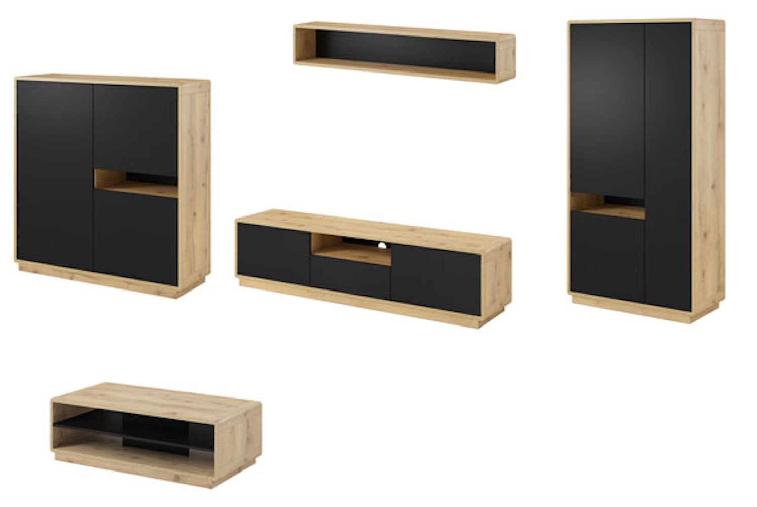 Helvetia Wohnwand Aston, 5-teilig Taurus Eiche schwarz