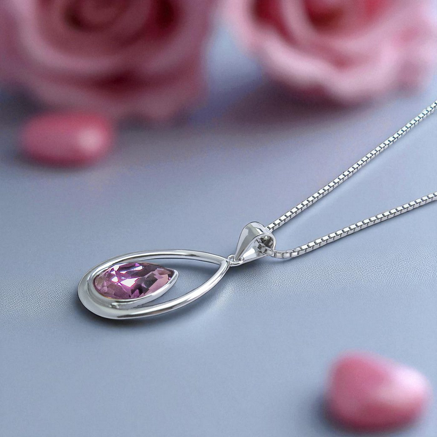 Schöner-SD Kette mit Anhänger Damen Halskette 925 Silber Tropfenanhänger mi günstig online kaufen