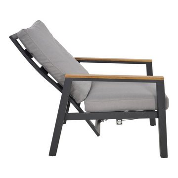 GMD Living Balkonset CODA, (Gartenliegen-Set, 5-tlg., bestehend aus 2 Stühlen, 2 Fußbänken & Tisch inkl. Sitzpolster), wasserabweisend, Aluminium Tischplatte im Teaklook