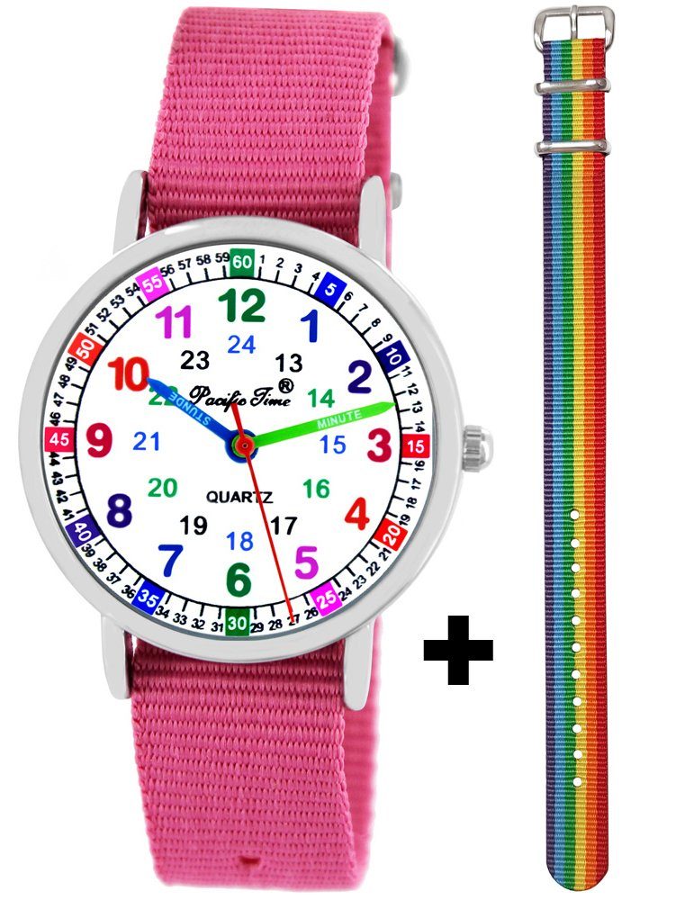 Pacific Time Quarzuhr Lernuhr für Kinder, + buntes gestreiftes Armband - Gratis Versand