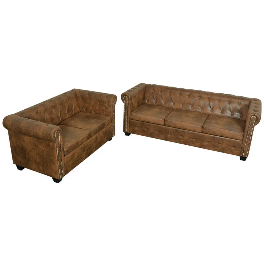 DOTMALL Chesterfield-Sofa 2-Sitzer&3-Sitzer antik braun, mit Knopfheftung und Nietenverzierung